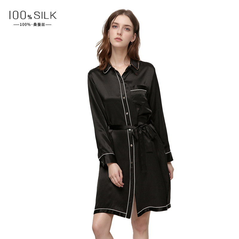 The 100% Mulberry Silk Long Sleeve Nightgown with Turn-Down Collar - Image 5
