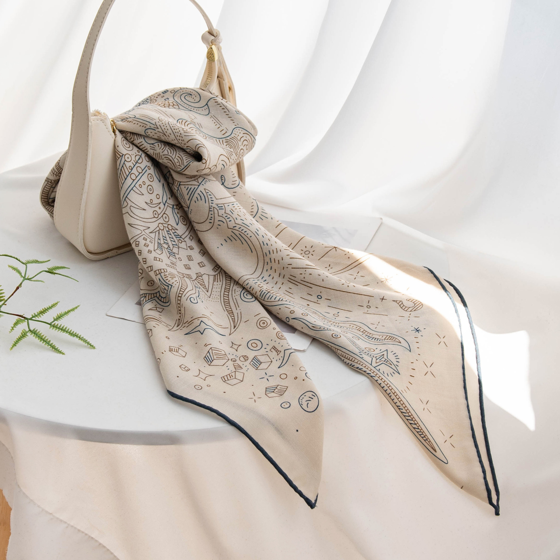 The Retro Blue Print Silk Wool Shawl - Image 2