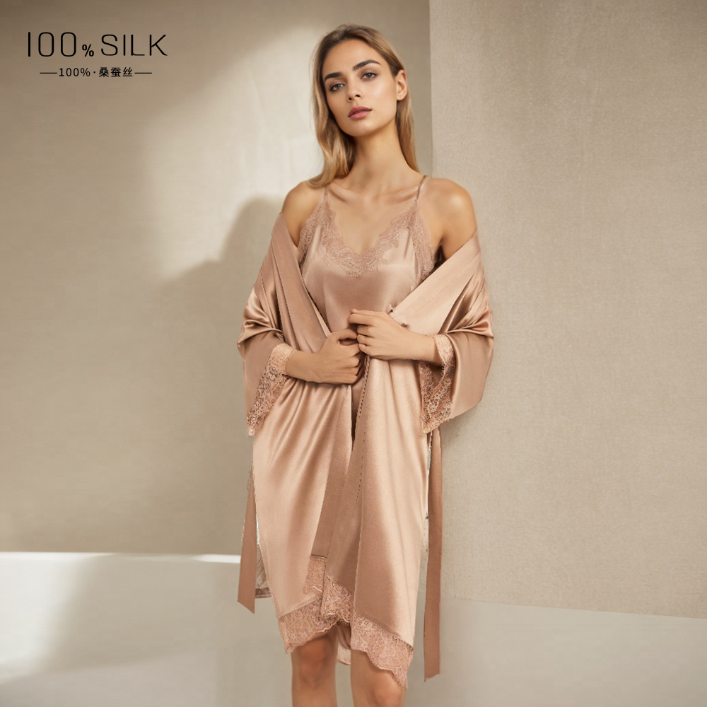 The 19 Momme 100% Mulberry Silk Robe with Slip Dress