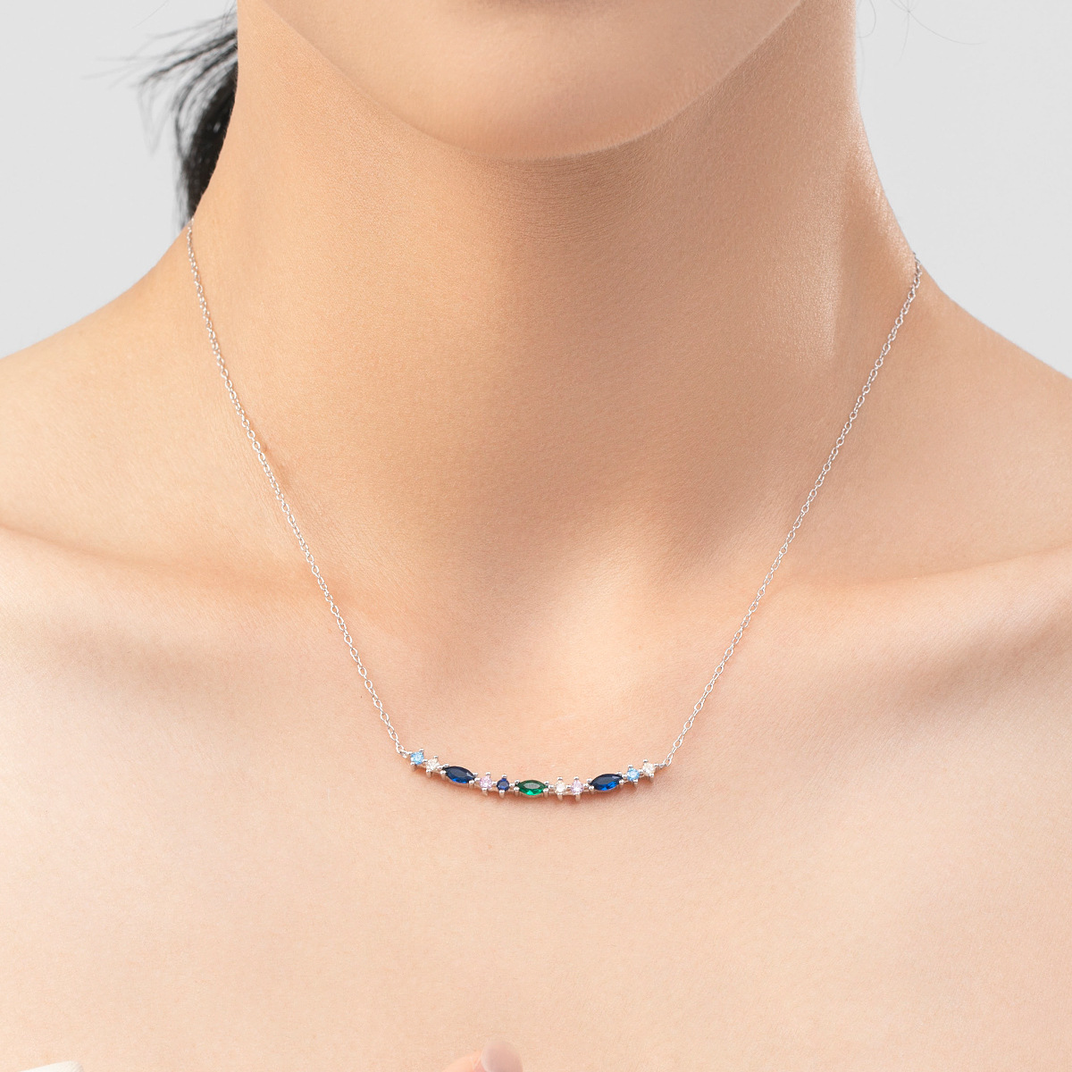 The S925 Sterling Silver Micro-Set Color Diamond Necklace - Image 2