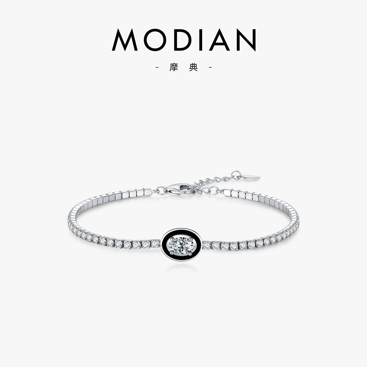 The S925 Sterling Silver Black Oval Enamel Tennis Bracelet