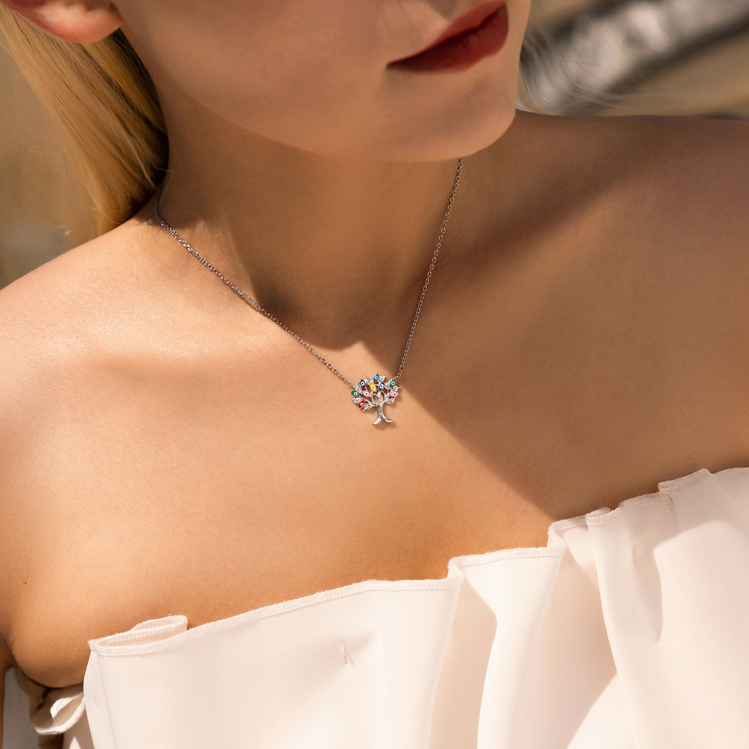 The S925 Sterling Silver Leaf Eye Necklace - Image 2