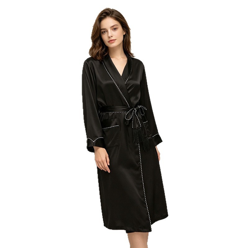 The 100% Mulberry Silk Tie Waist Mid-Length Robe - Image 5