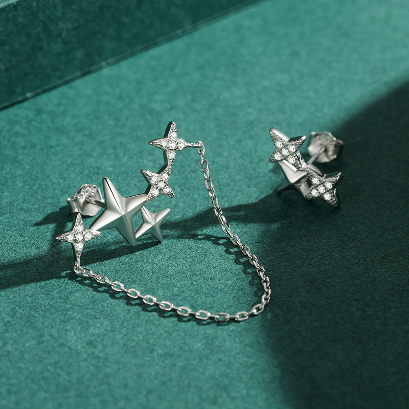 The Asymmetric Star Stud Earrings in 925 Sterling Silver - Image 4