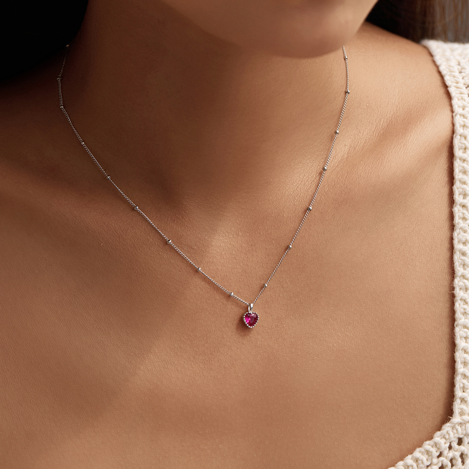 The S925 Sterling Silver Red Heart Pendant Necklace - Image 2