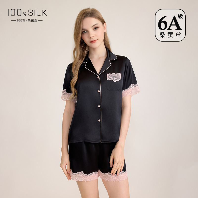 The 100% Mulberry Silk Short Sleeve Short Pajama Set - Image 2