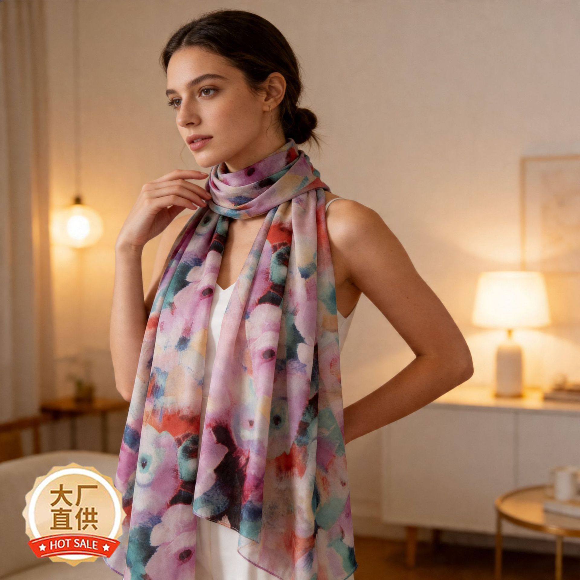 The Mulberry Silk Ink Print Long Shawl