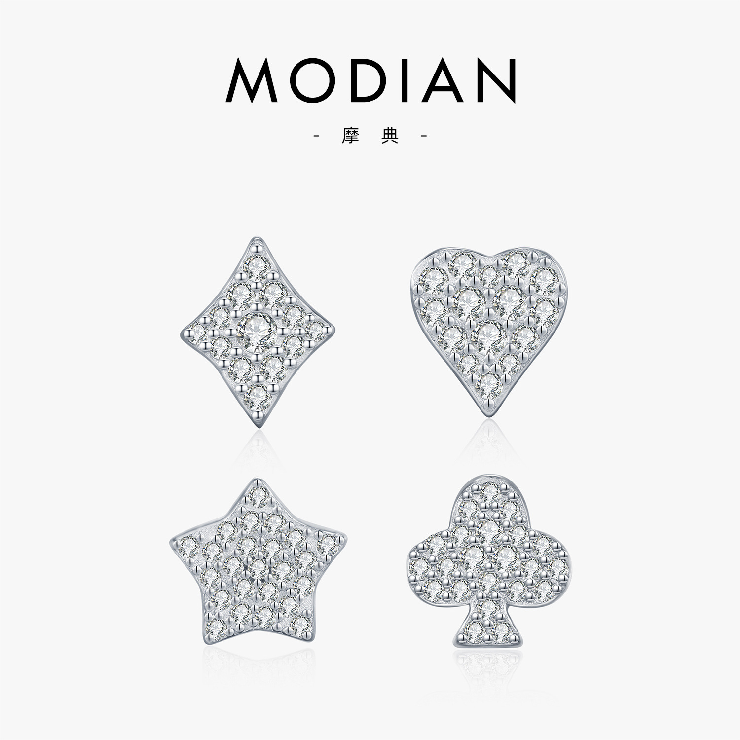 The VVS1 Moissanite S925 Sterling Silver Poker Card Plum Blossom Earrings