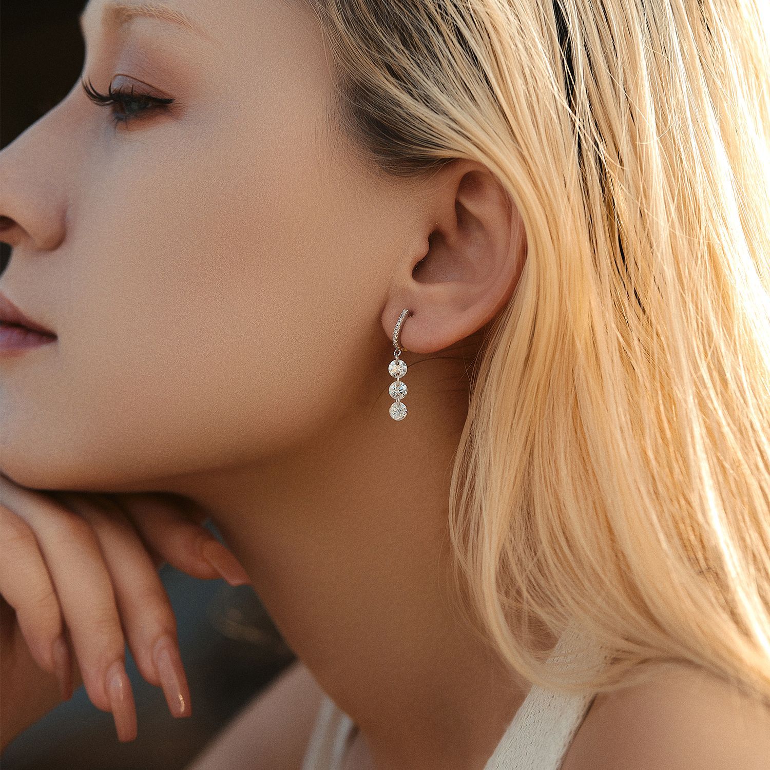 The S925 Sterling Silver Diamond Tassel Earrings - Image 2
