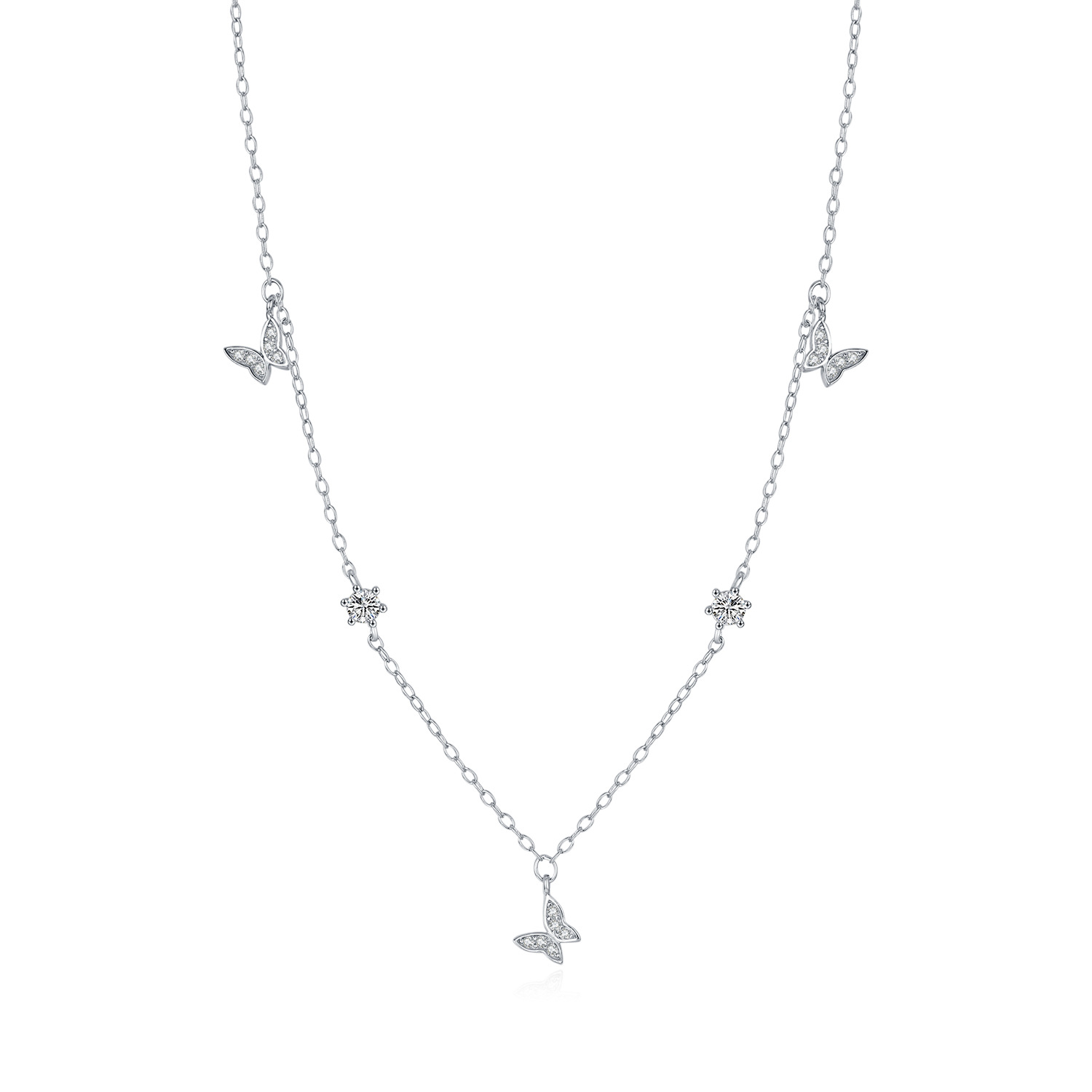 The S925 Sterling Silver Butterfly Full Diamond Necklace - Image 5