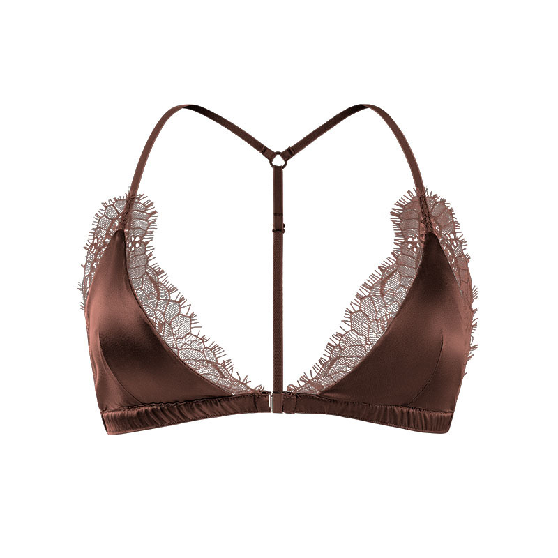 The Silk Triangle Cup Front Closure Bra with Lace V-Neck - Image 5