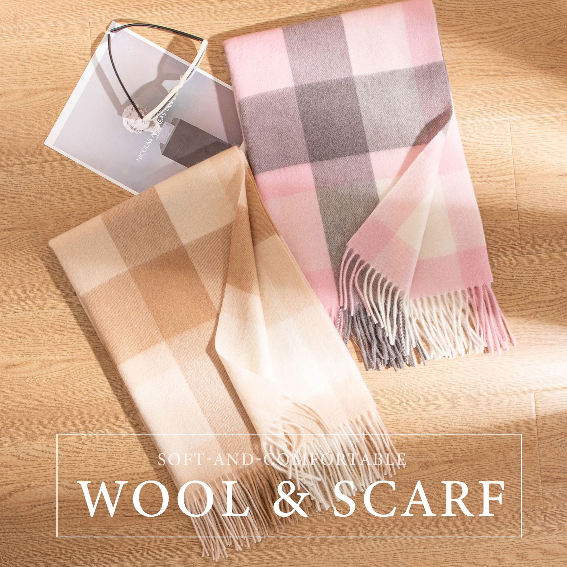 The 100% Wool Plaid Thick Warm Scarf