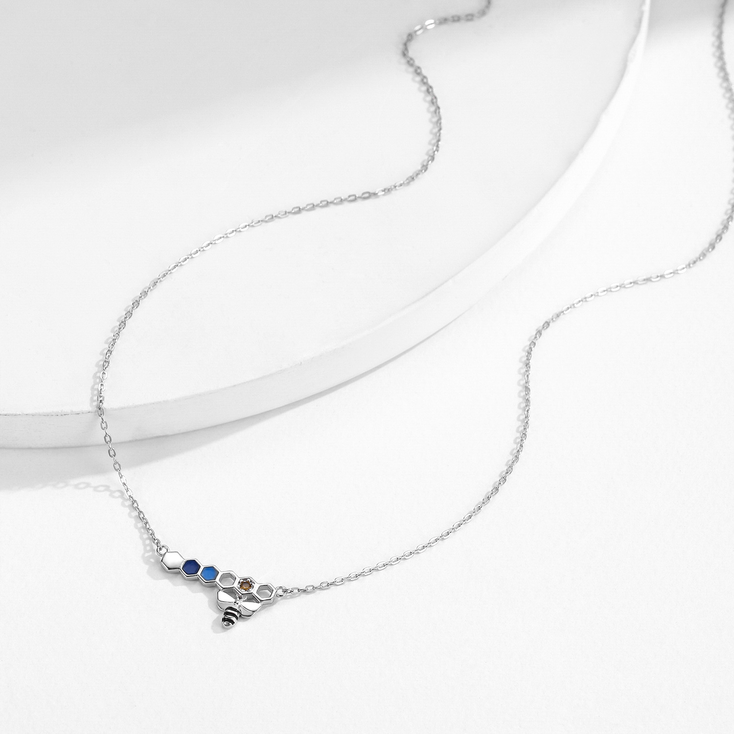 The S925 Silver Rainbow Rhinestone Bee Pendant Necklace - Image 4