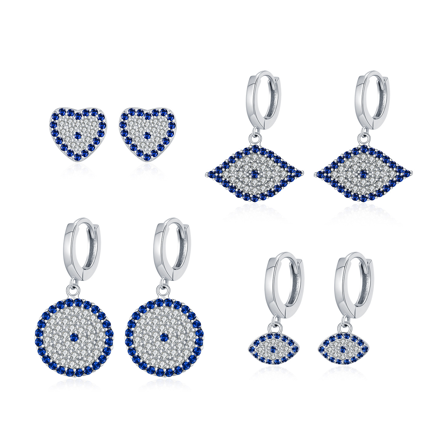 The S925 Sterling Silver Vintage Geometric Blue Eye Stud Earrings - Image 5