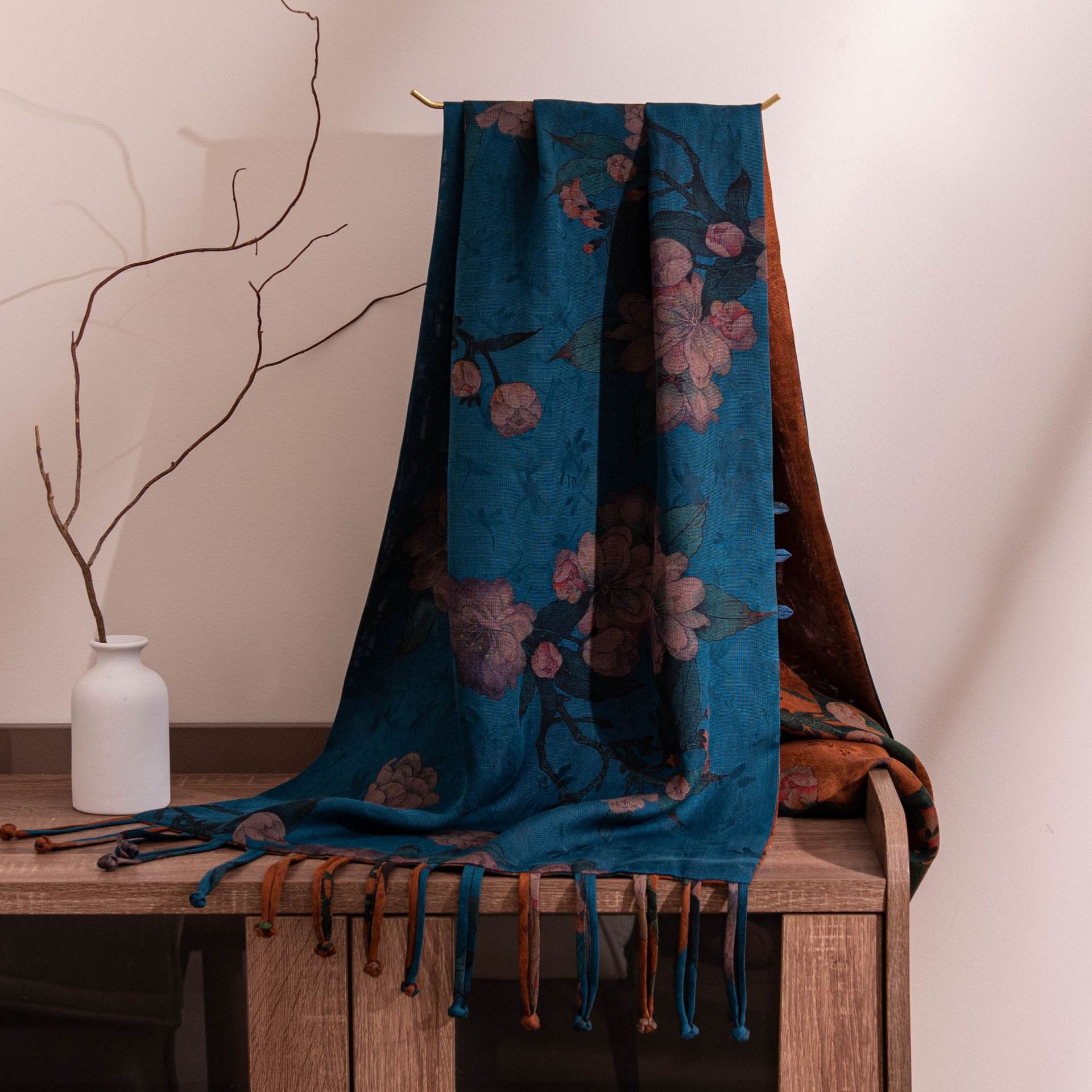 The Xiangyun Silk Double-Layer Scarf with Tassels and Frog Buttons - Image 3