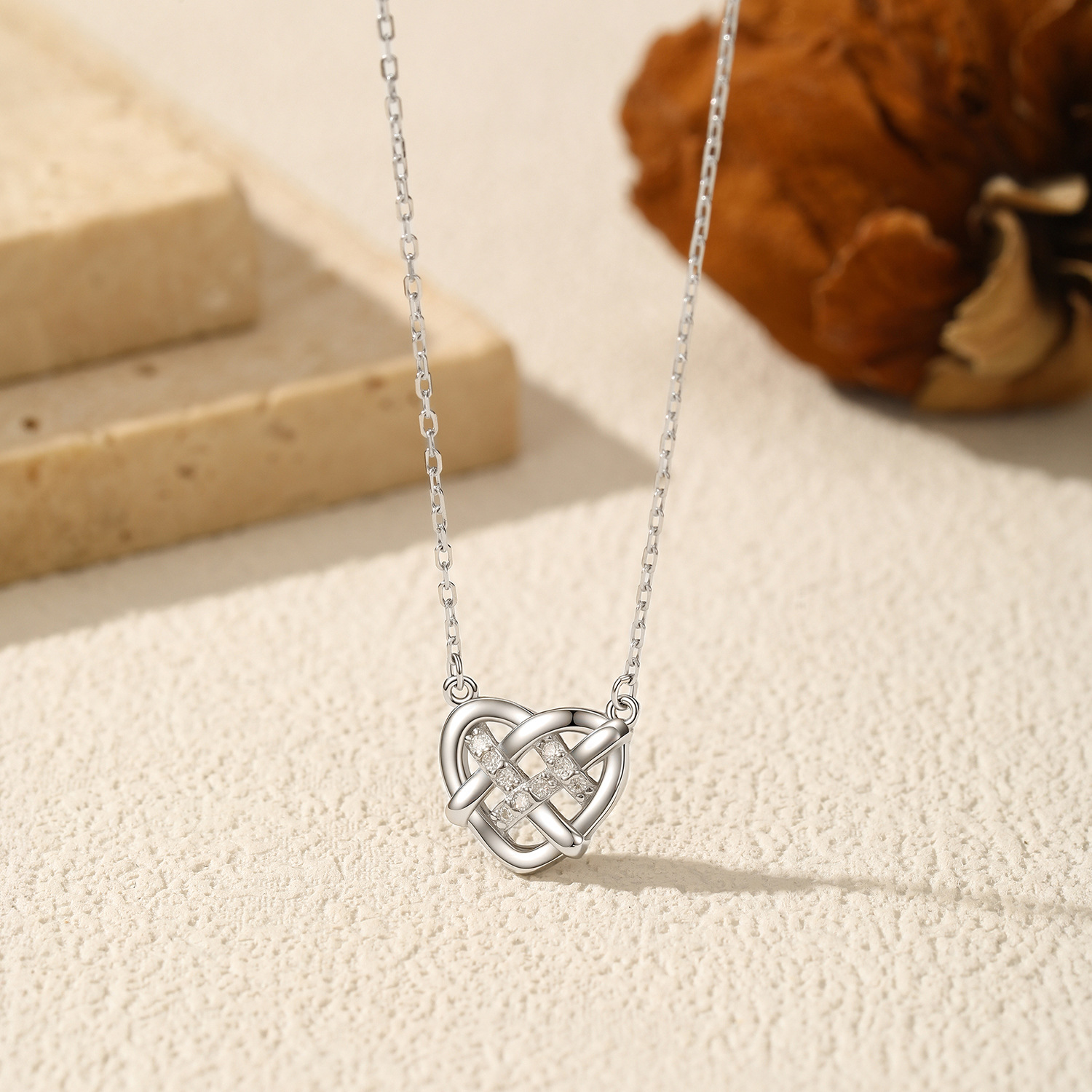 The Moissanite S925 Sterling Silver Braided Heart Necklace - Image 4