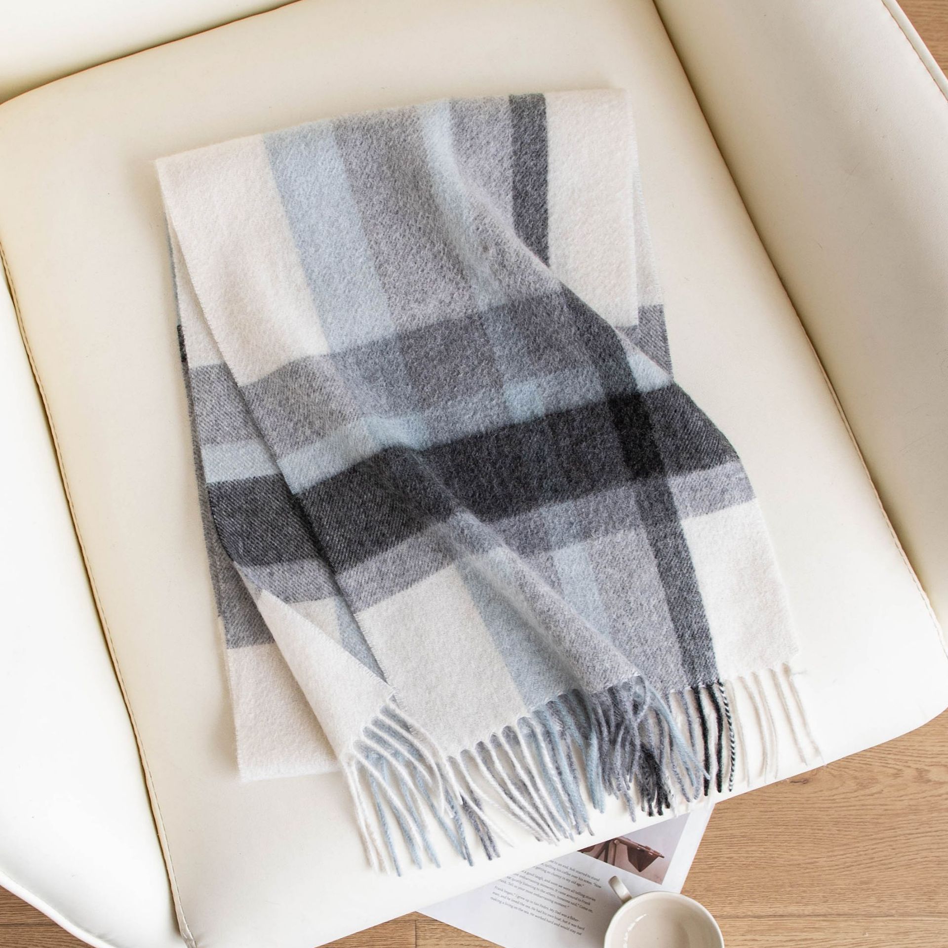 The Blue Plaid Cashmere Scarf Wrap - Image 3