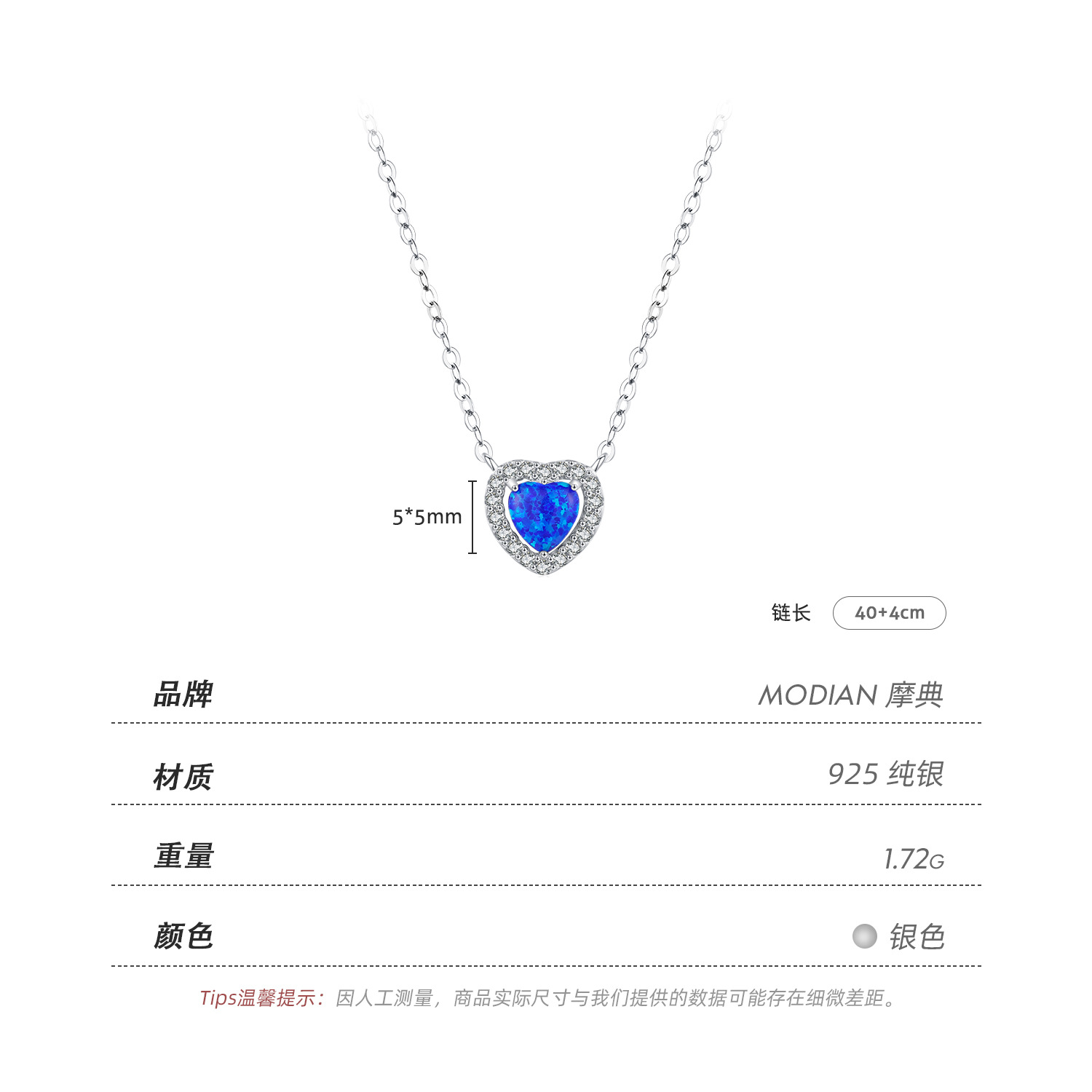 The S925 Sterling Silver Sweet Heart Opal Necklace - Image 3