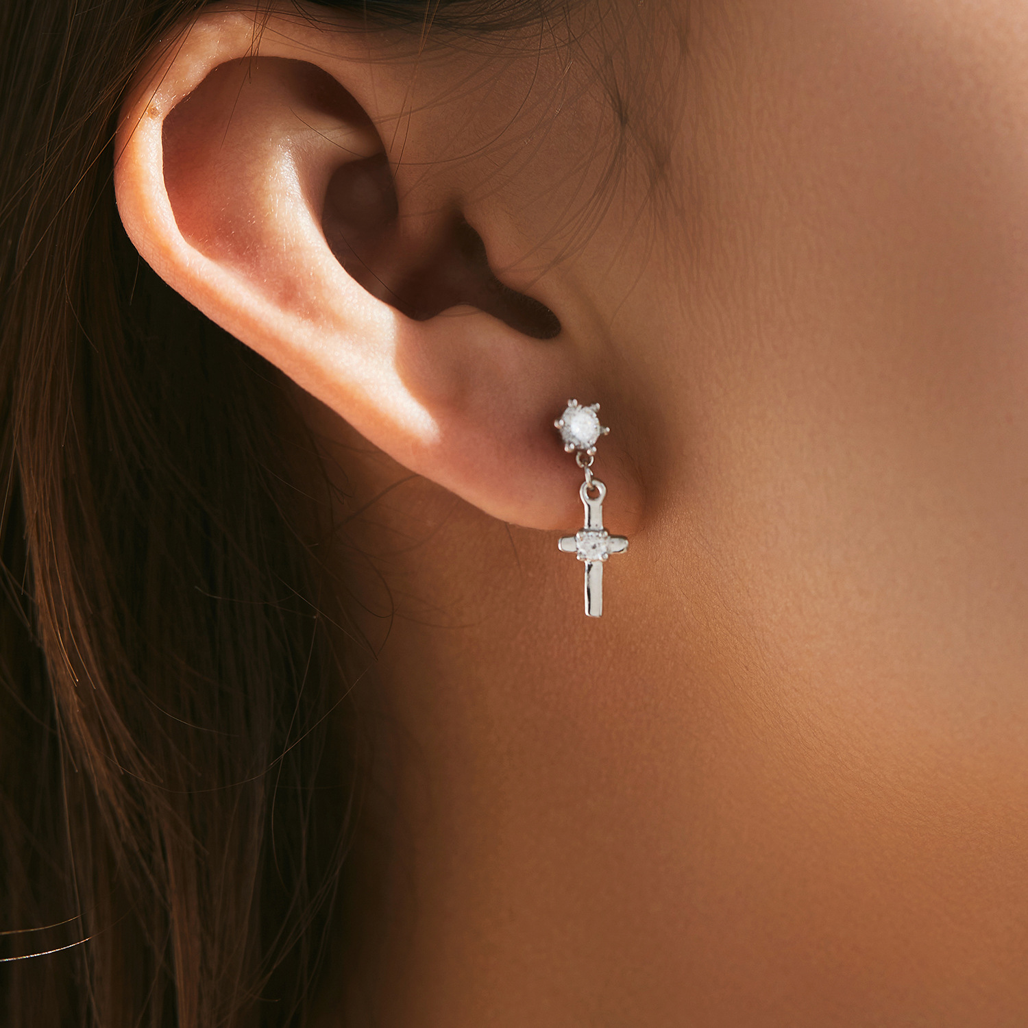 The S925 Silver Cross Pendant Earrings - Image 2