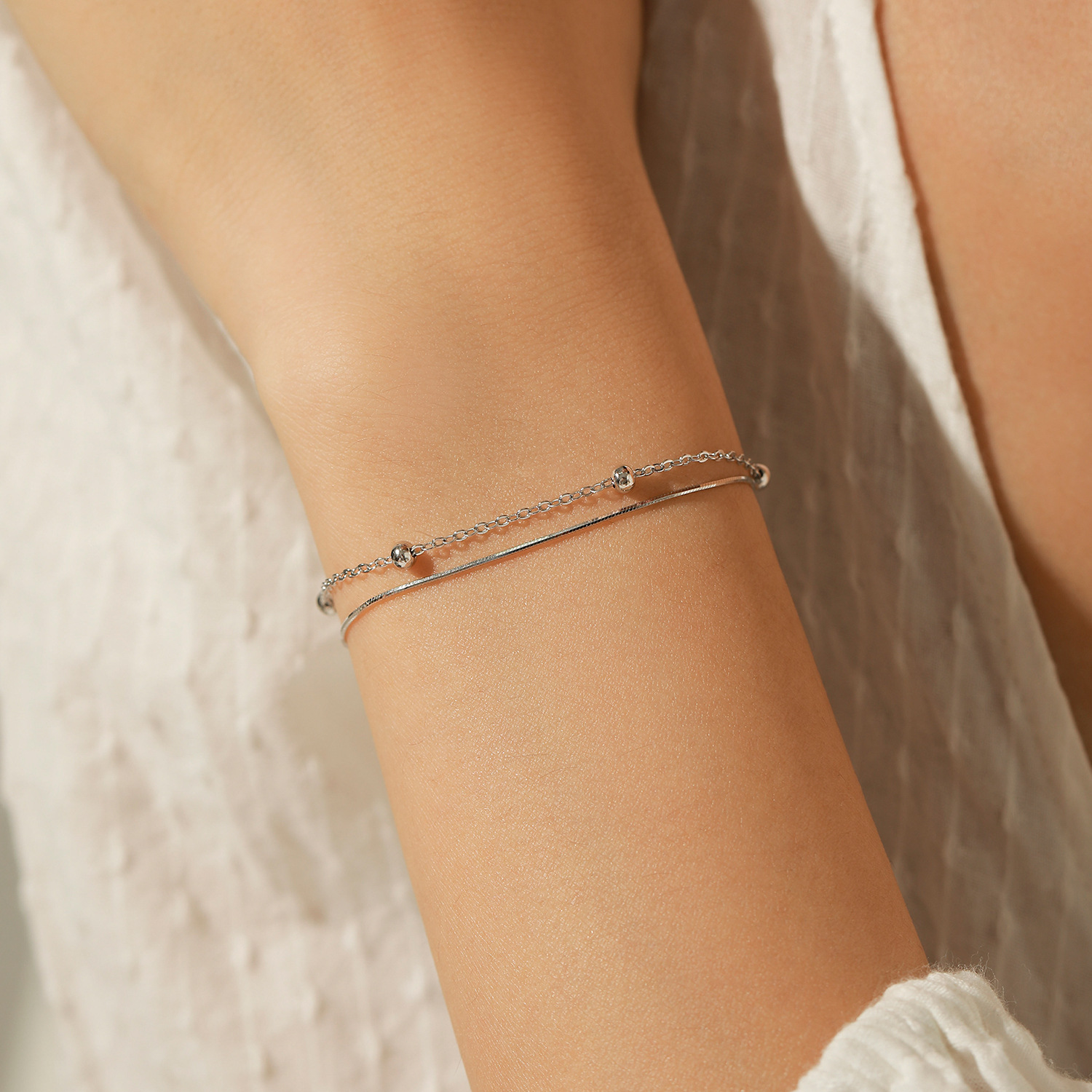The S925 Silver Snake Bone Chain Double Layer Bracelet - Image 2