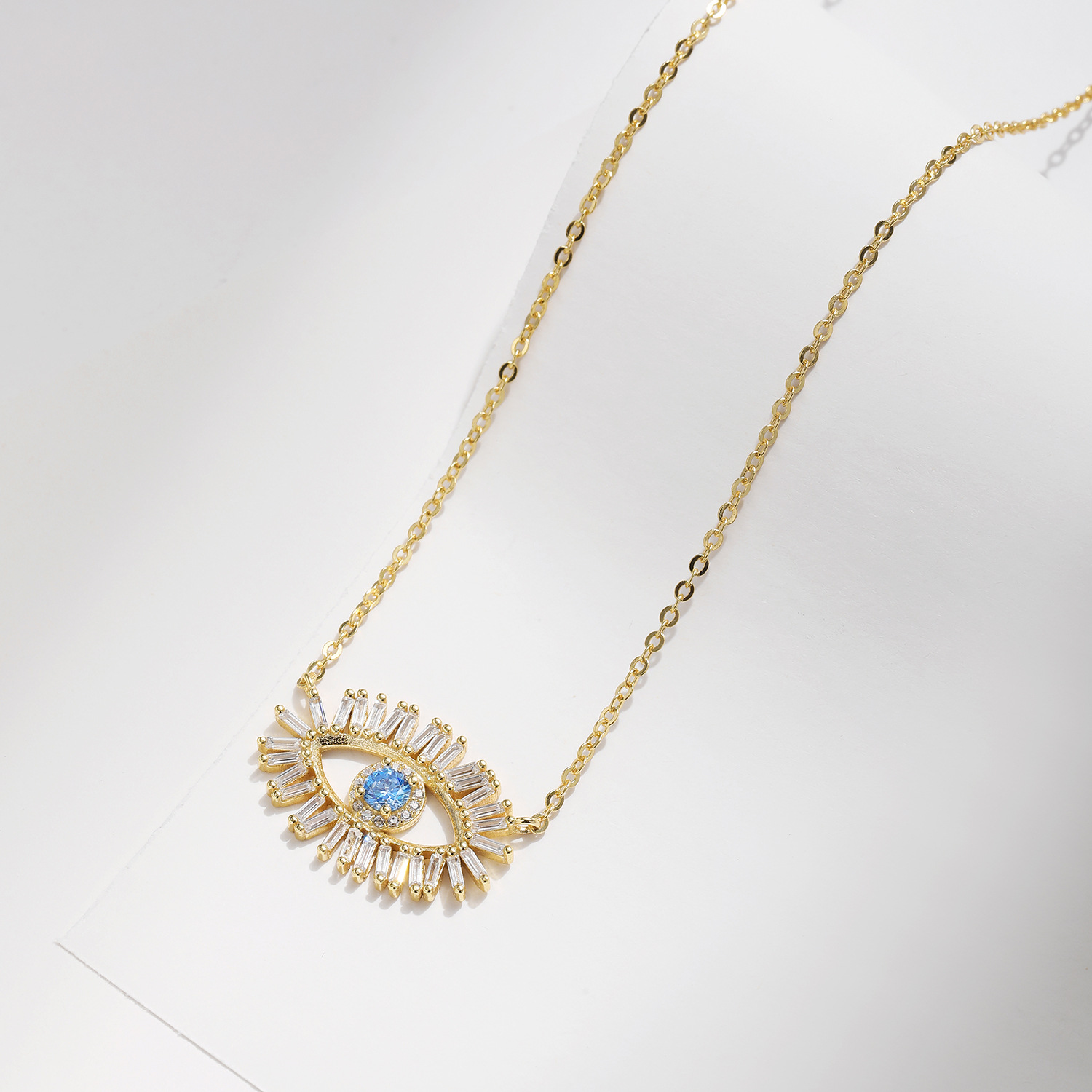 The S925 Sterling Silver Blue Eye Vintage Square Collarbone Chain - Image 4