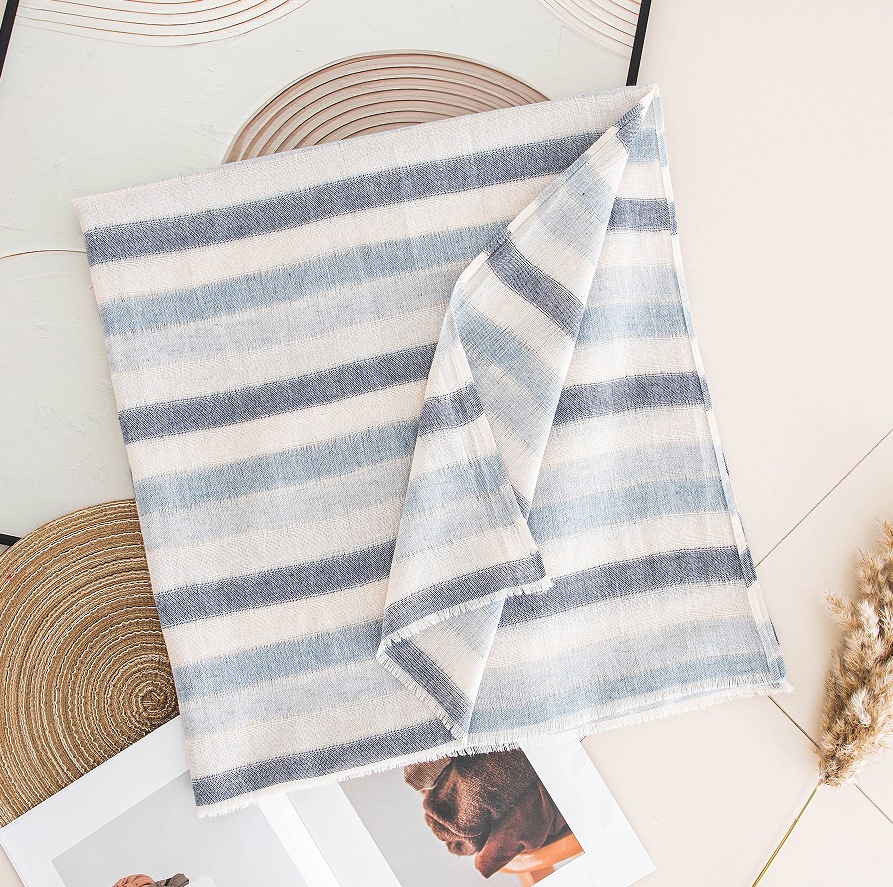 The Cotton Linen Striped Fringe Scarf - Image 2