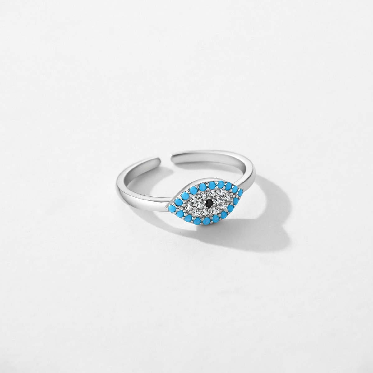 The S925 Sterling Silver Turquoise Evil Eye Open Ring - Image 4