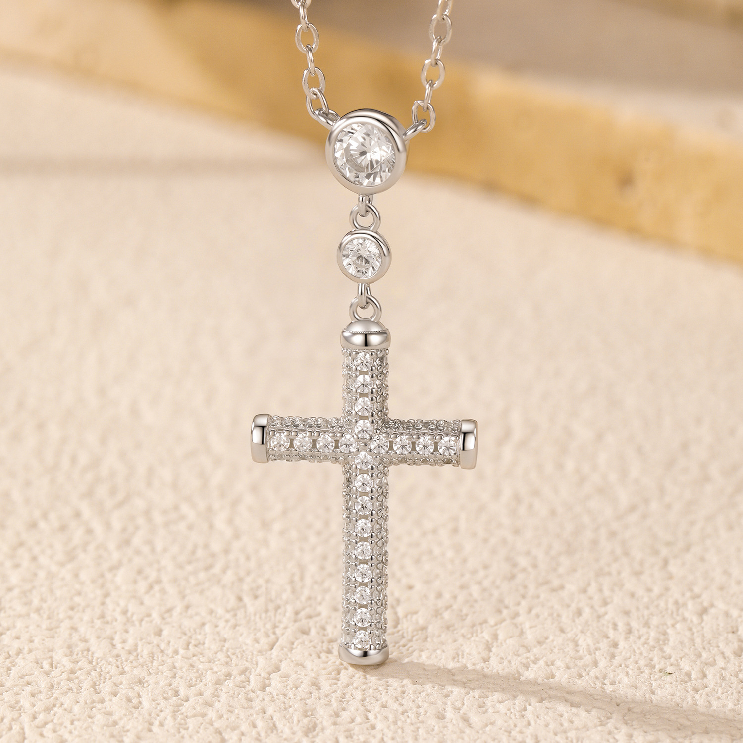 The S925 Sterling Silver Cross Necklace with Rhinestones - Image 4