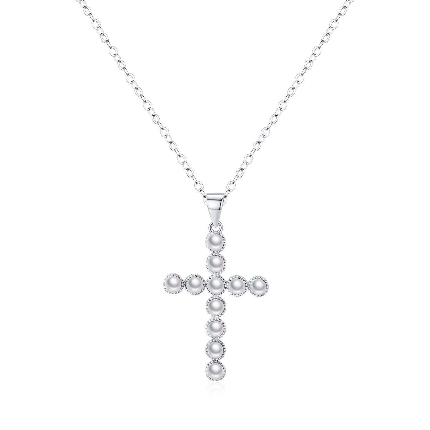 The S925 Silver Crystal Pearl Cross Pendant Necklace - Image 5