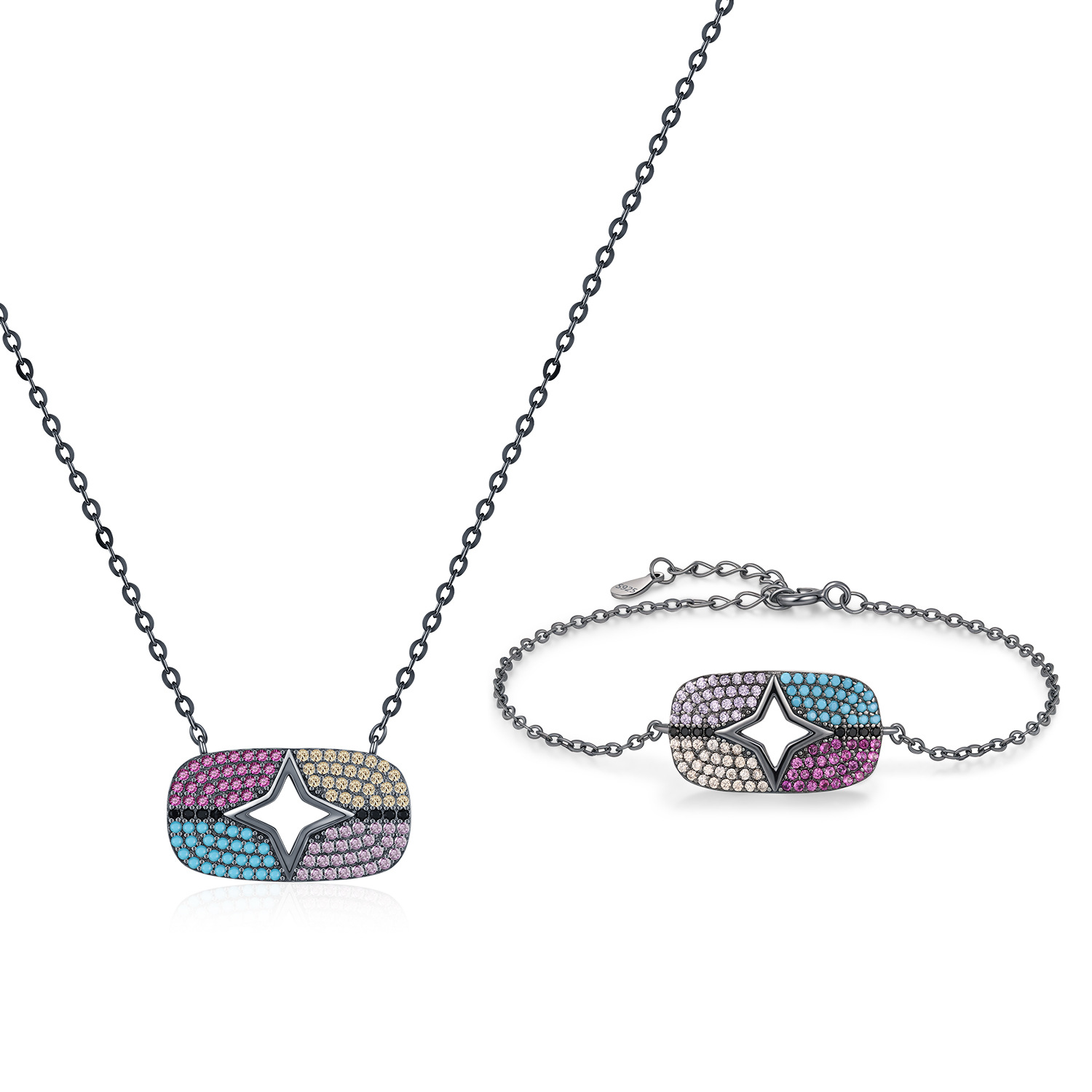 The S925 Sterling Silver Contrast Star Necklace and Bracelet Set - Image 5