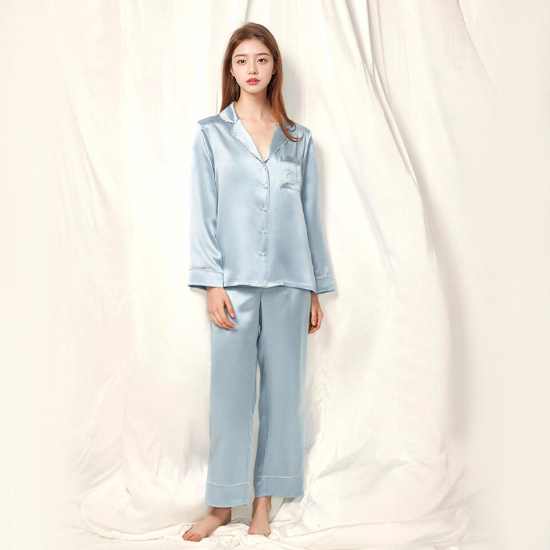 The Embroidered 100% Mulberry Silk Pajama Set