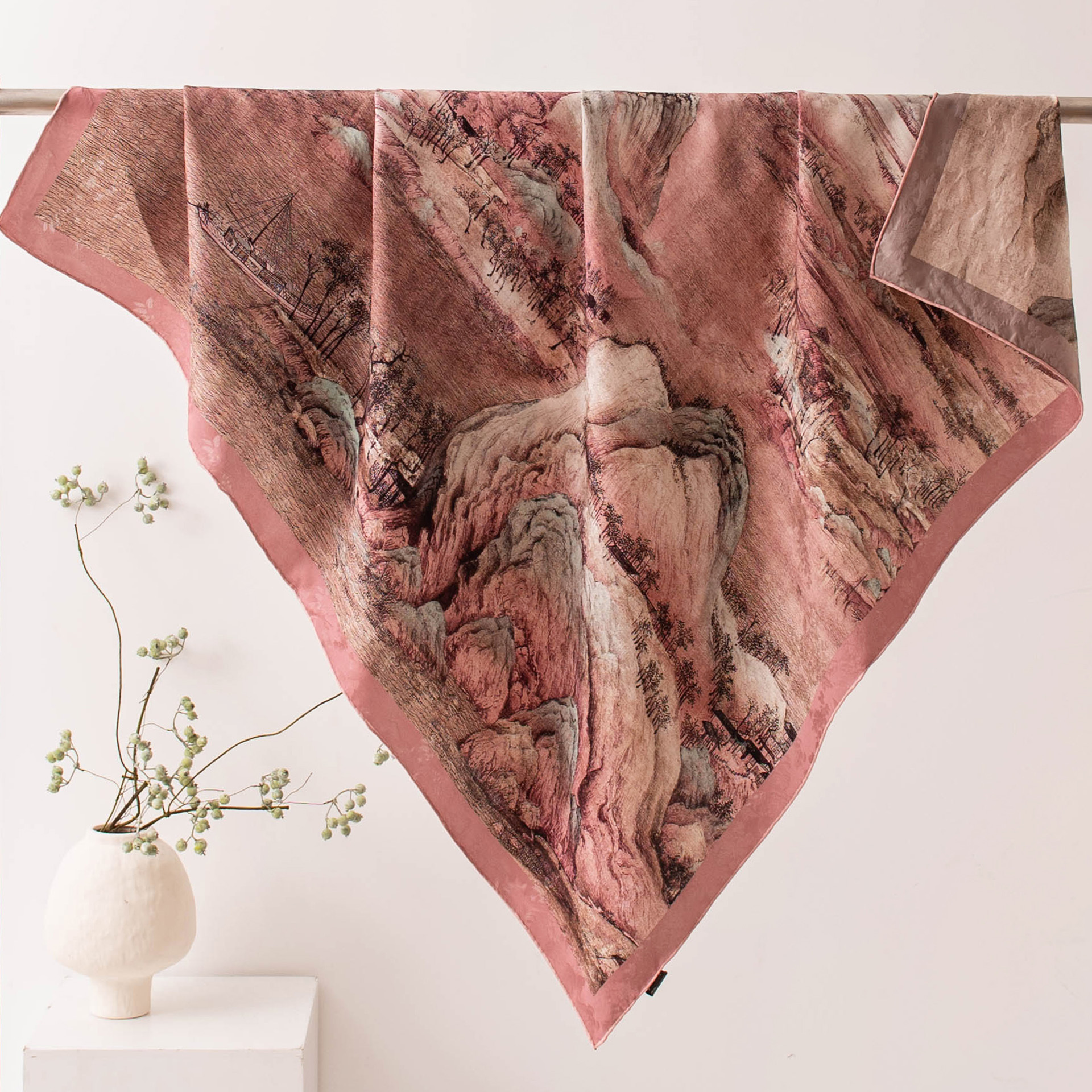 The Silk Twill Shawl with Landscape Print