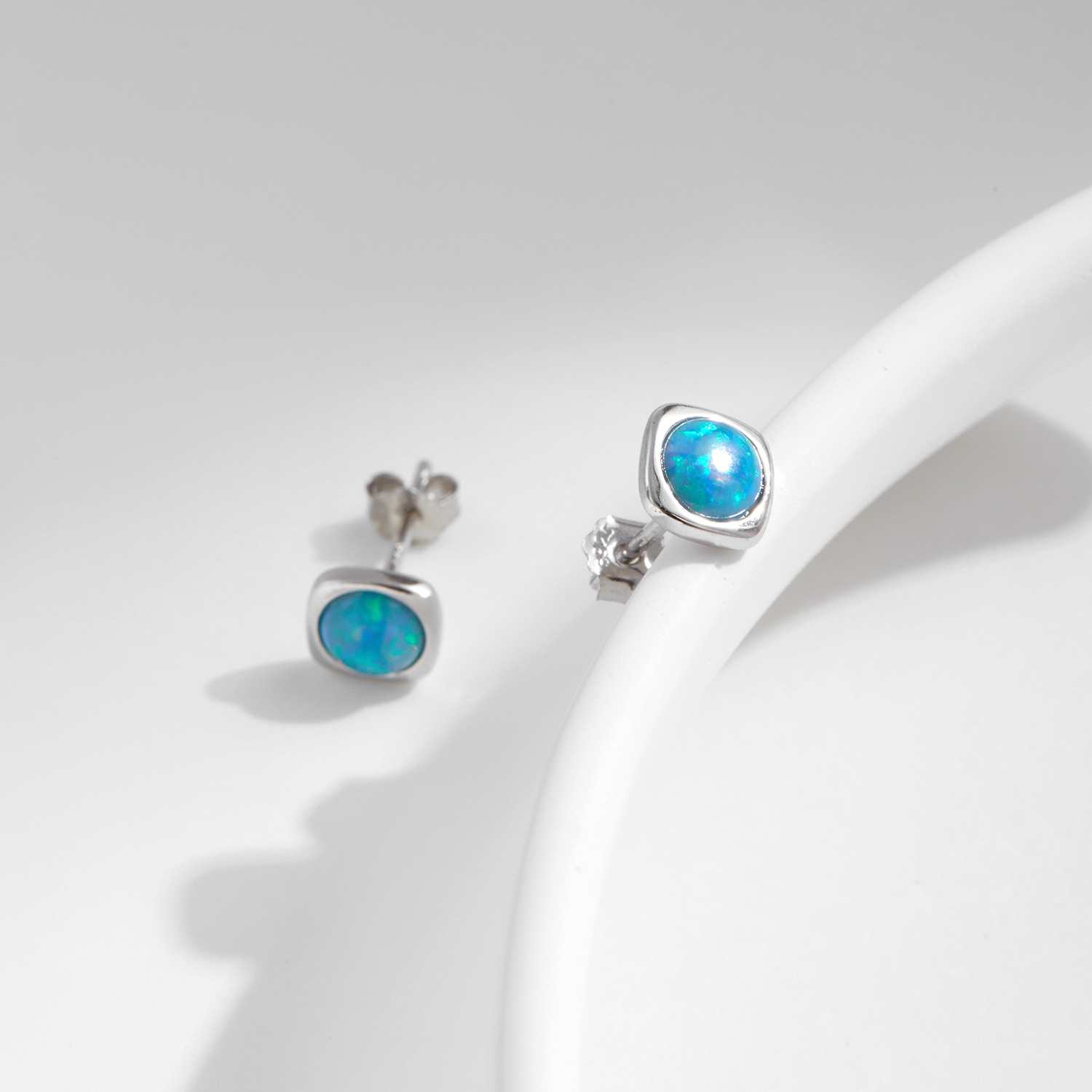 The S925 Silver Ice Cube Stud Earrings with Opal - Image 4