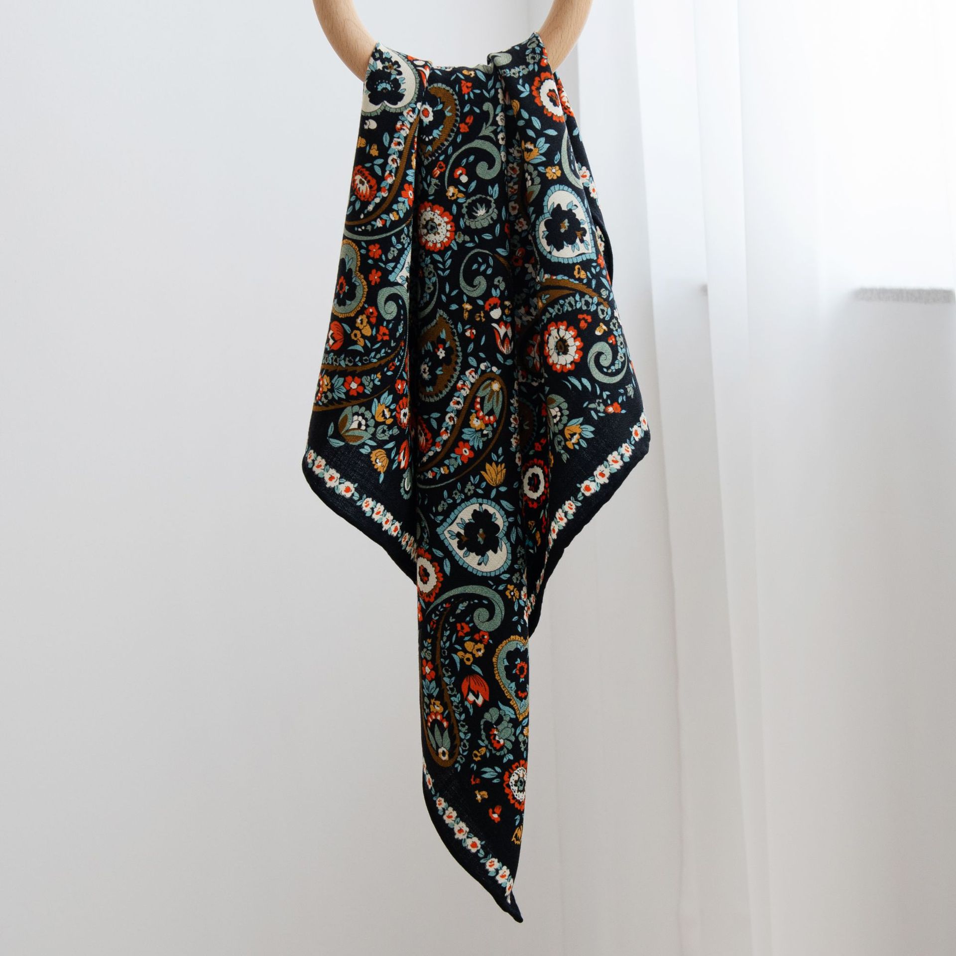 The Silk Wool Cashmere Floral Square Scarf
