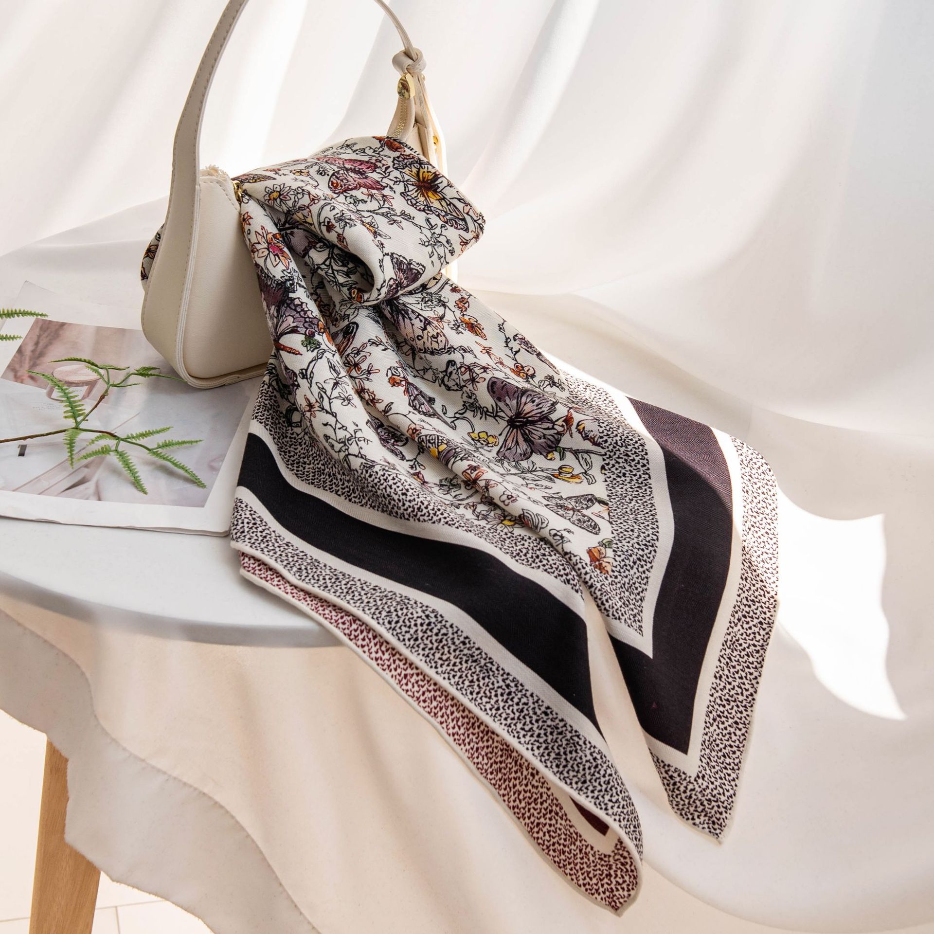 The Reversible Butterfly Print Silk Wool Scarf - Image 2