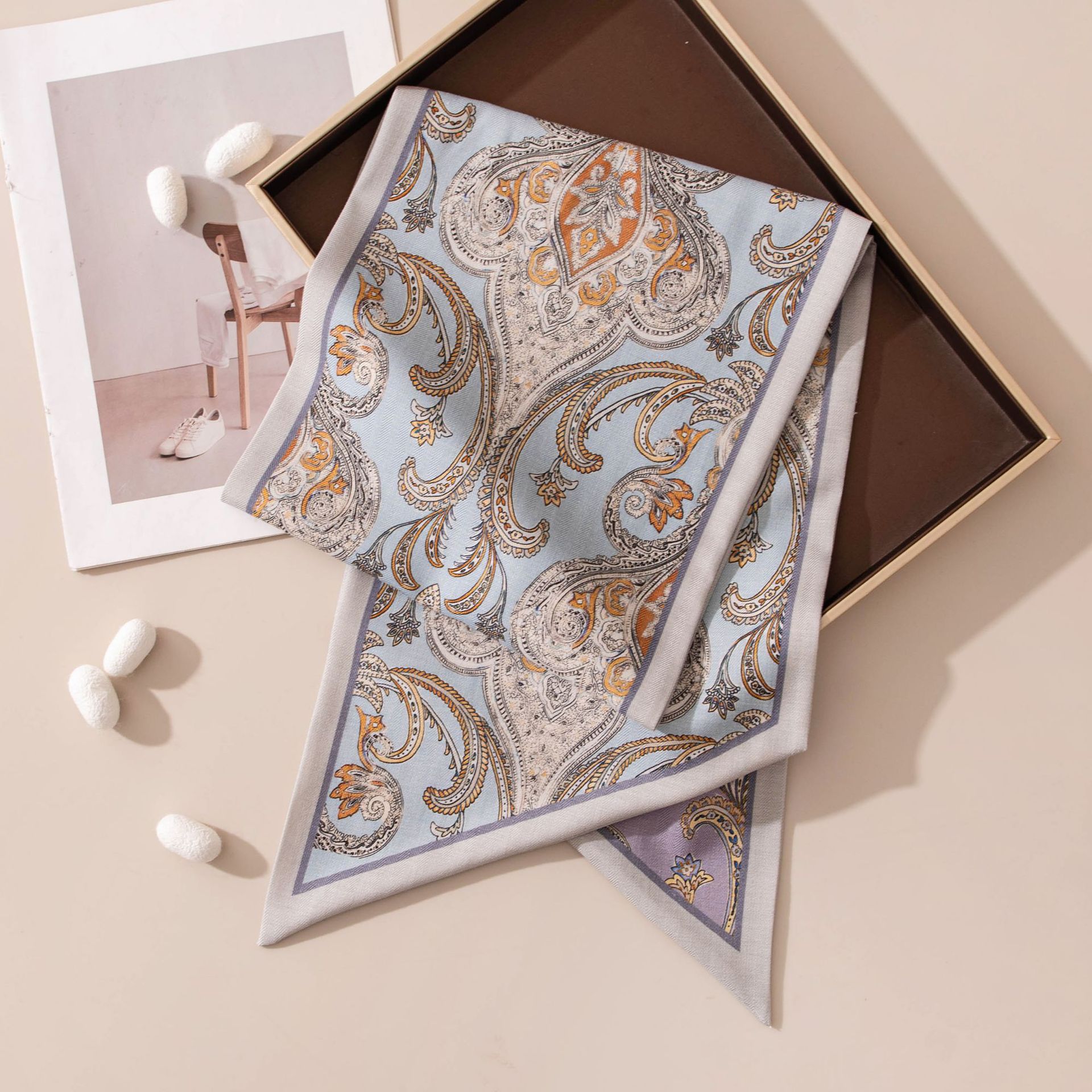 The Blue Purple Double-Sided Silk Wool Scarf - Image 3
