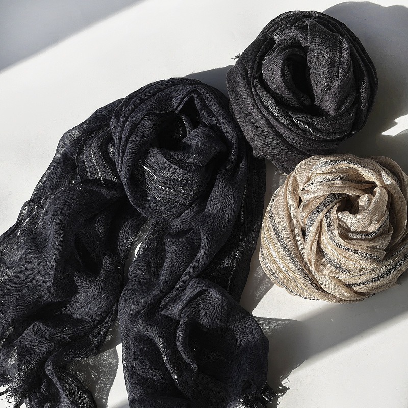 The 100% Linen Solid Color Fringe Scarf - Image 2