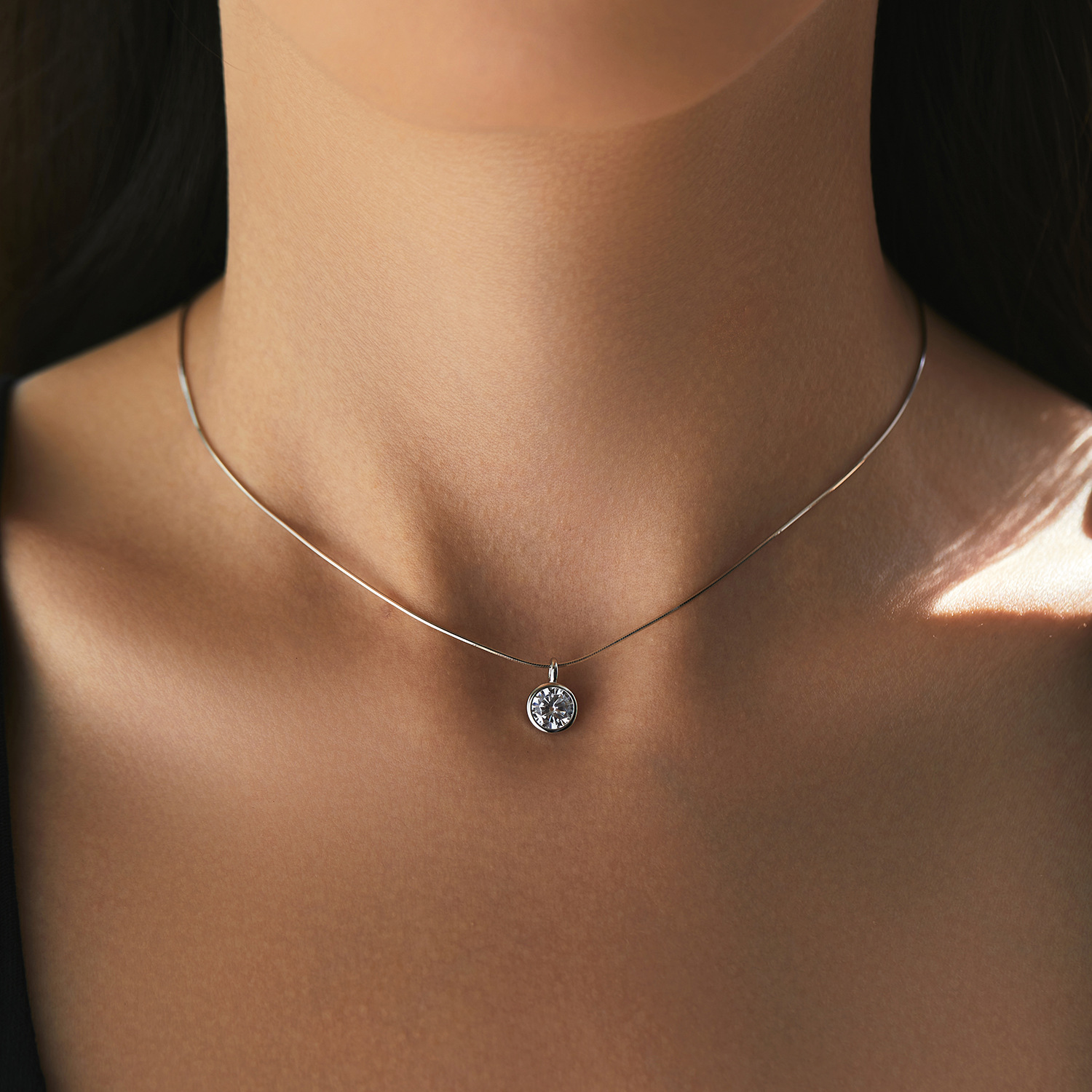 The S925 Silver Bubble Single Diamond Collarbone Necklace - Image 2