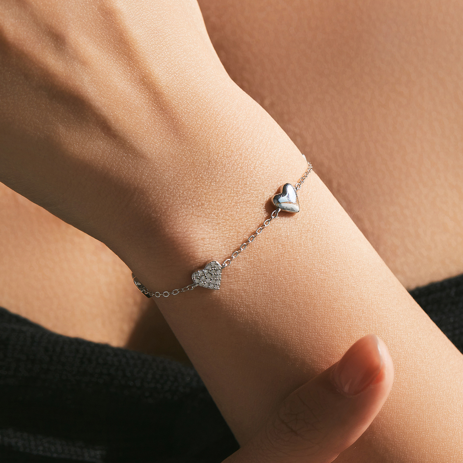 The Sterling Silver Heart Bracelet with Full Rhinestones - Image 2