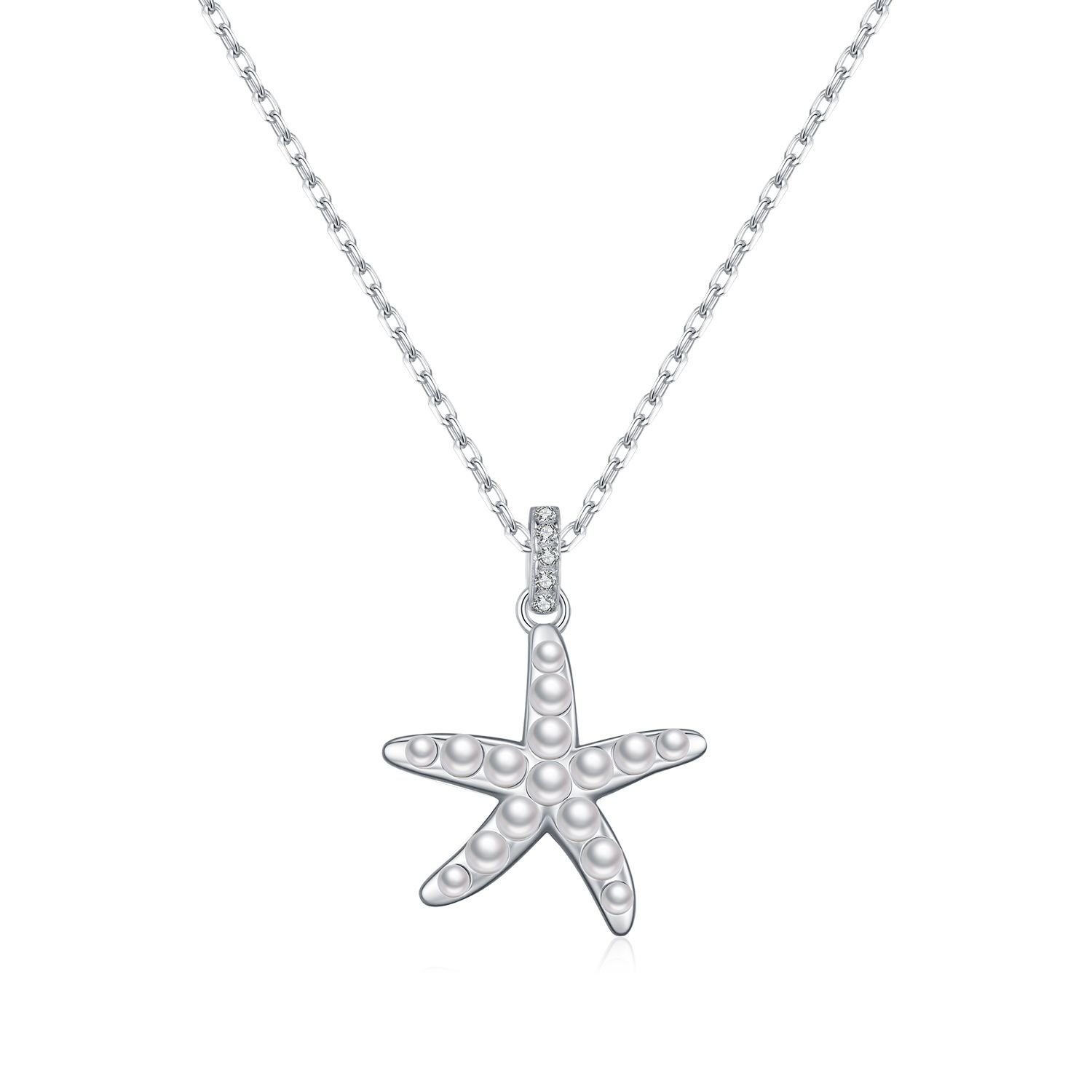 The S925 Sterling Silver Crystal Pearl Starfish Necklace - Image 5
