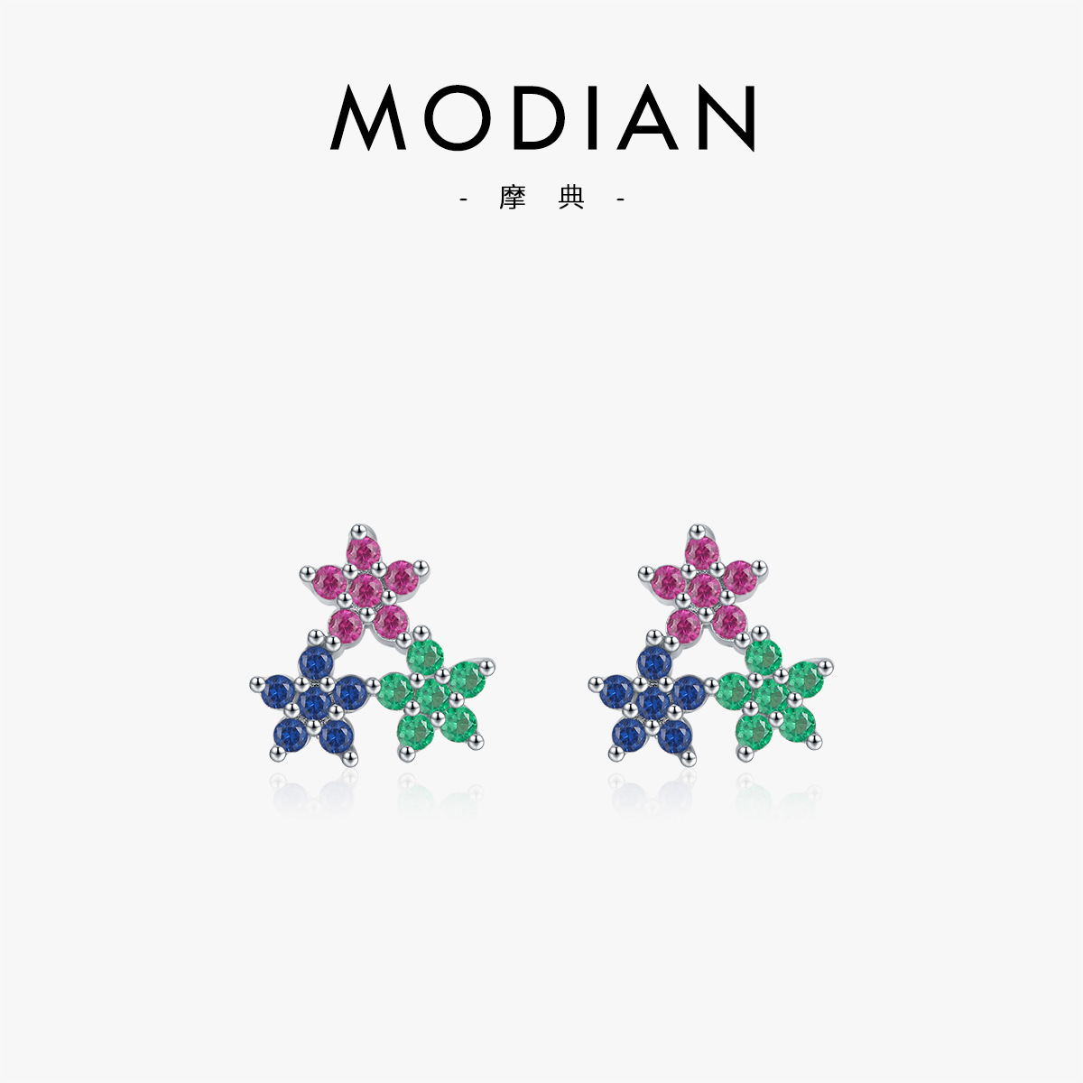 The Sterling Silver Zircon Flower Stud Earrings
