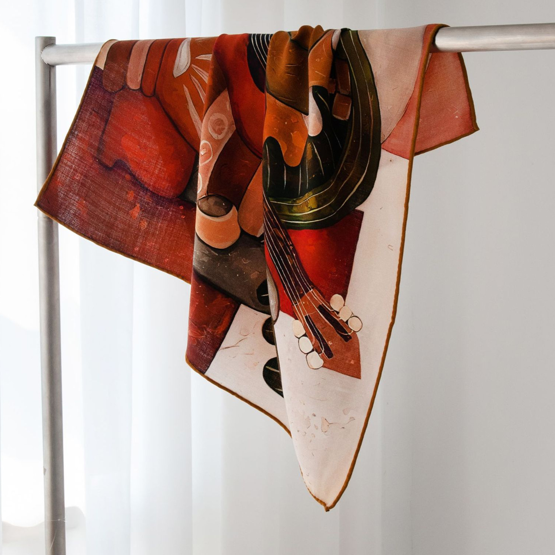 The Hand-Rolled Double-Sided Silk Wool Scarf with Oil Painting Print