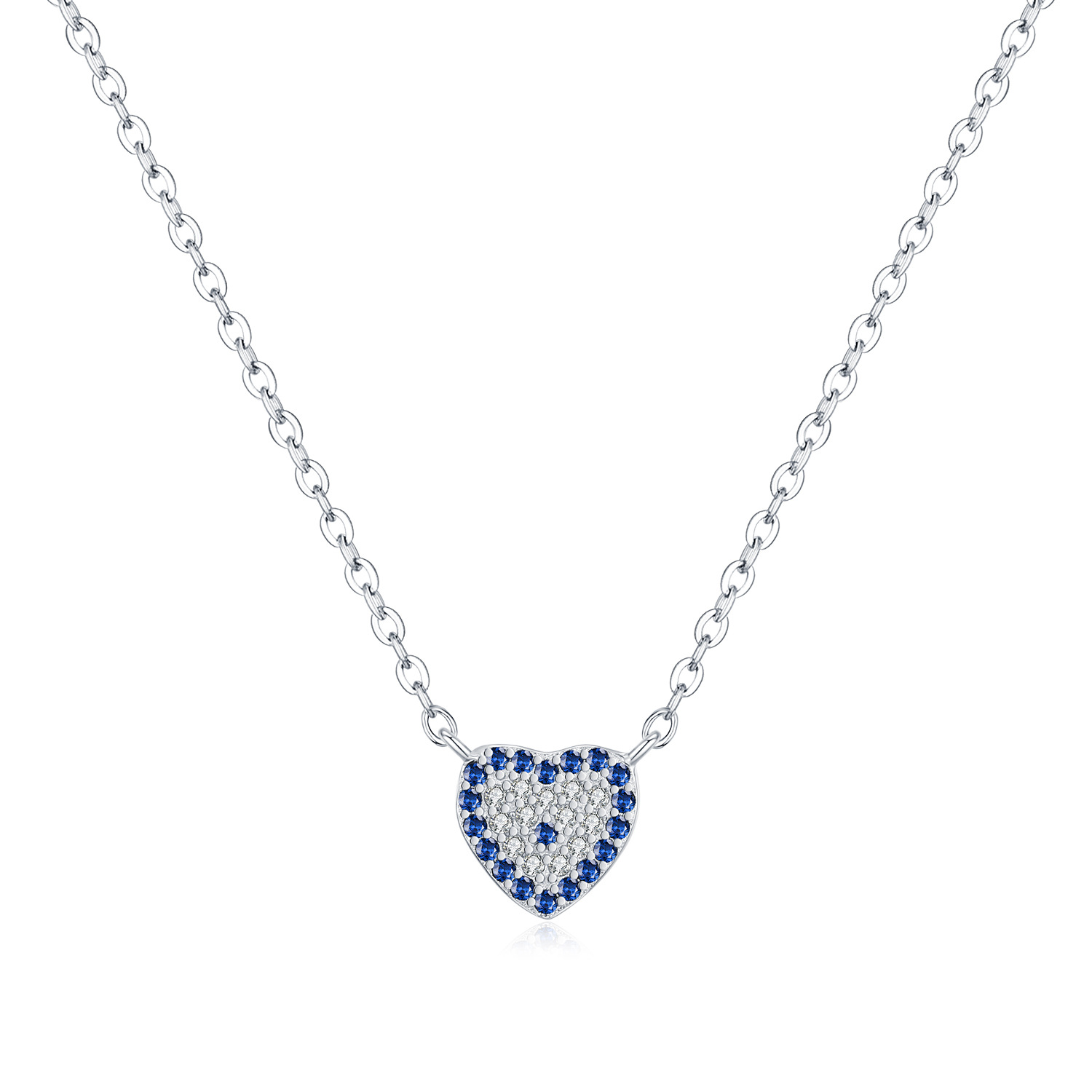 The S925 Sterling Silver Blue Full Diamond Small Heart Collarbone Necklace - Image 5