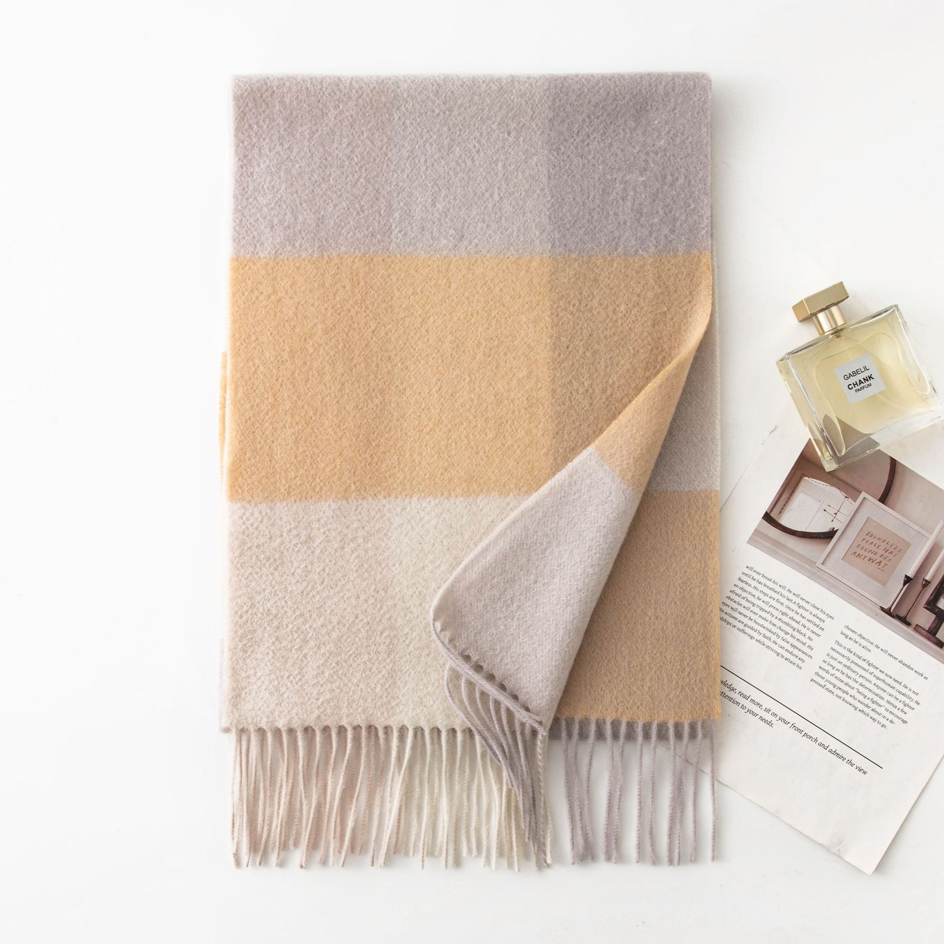 The Yellow Plaid 100% Cashmere Scarf - Image 3