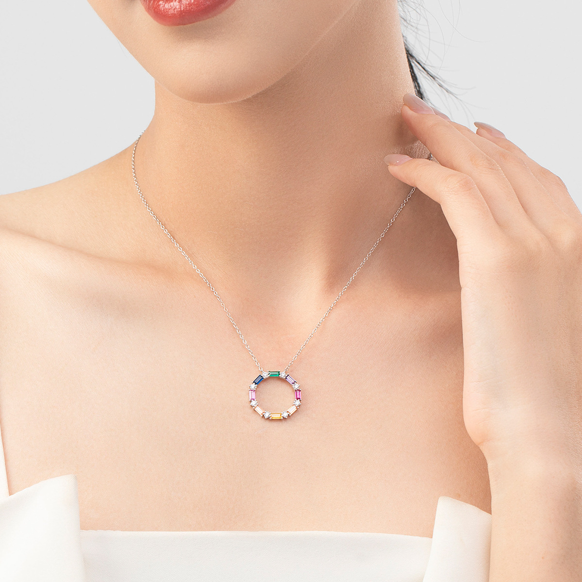 The Colorful Zircon Hollow Round Necklace - Image 2