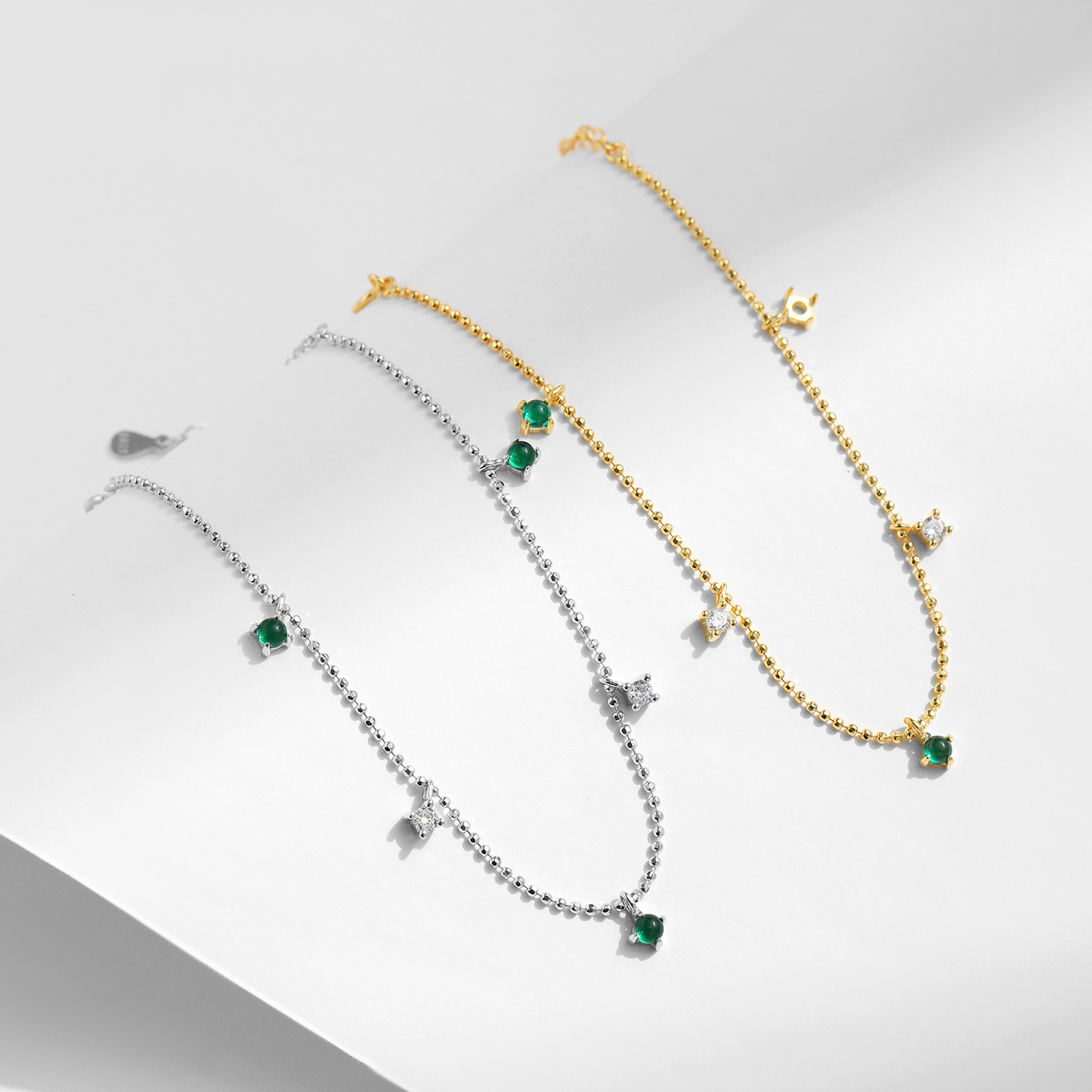 The Sterling Silver Emerald Beaded Chain Bracelet - Image 4