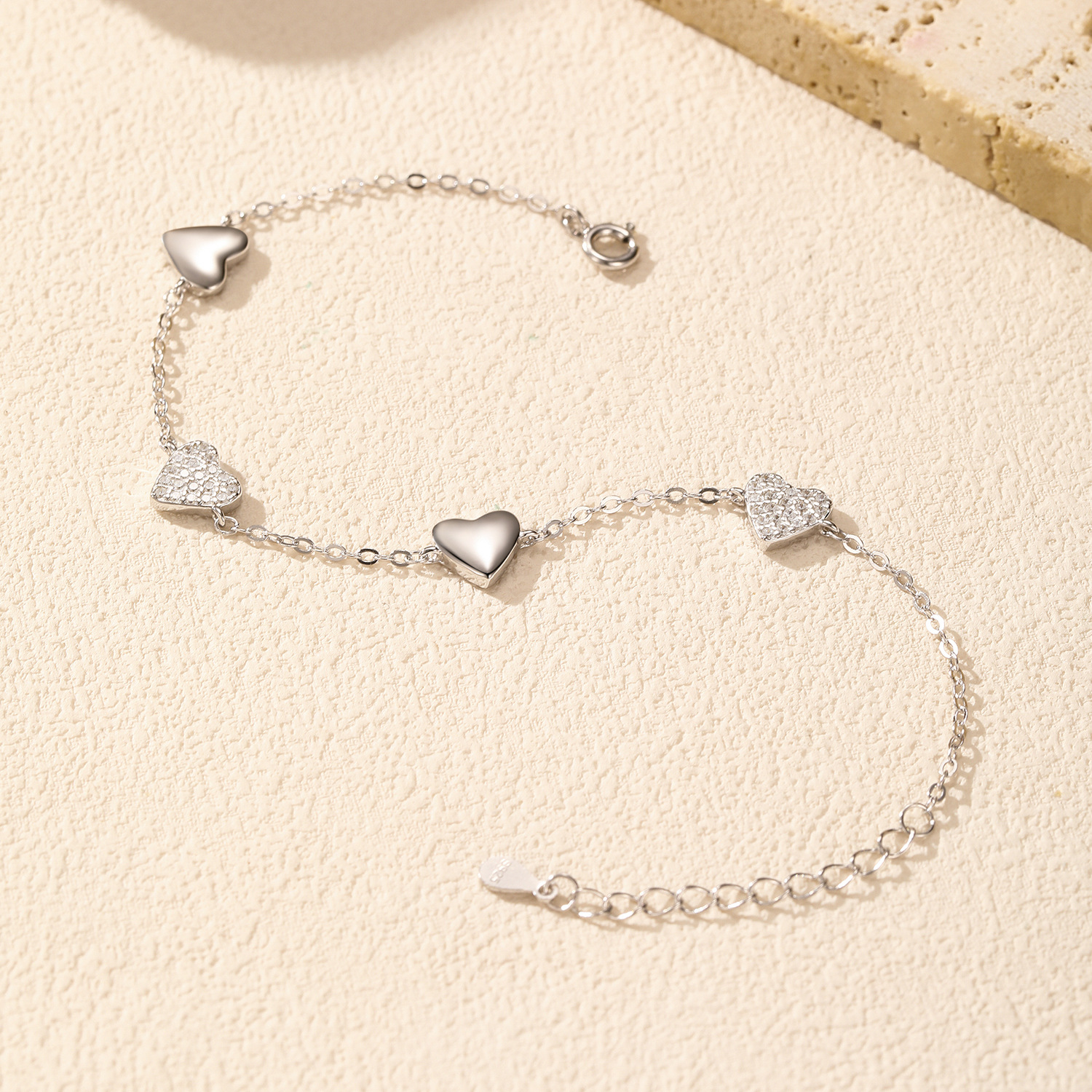 The Sterling Silver Heart Bracelet with Full Rhinestones - Image 4