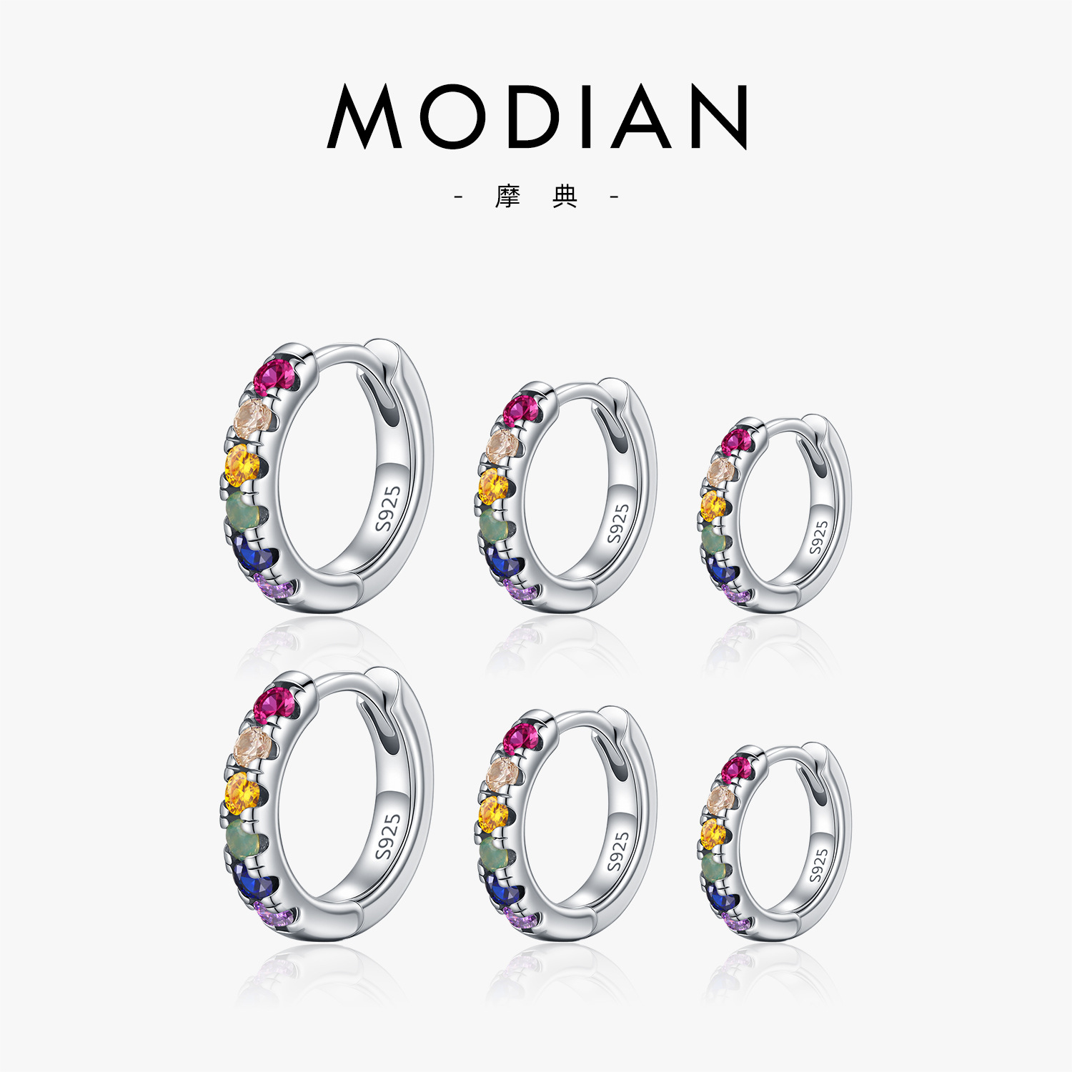 The S925 Sterling Silver Colorful Rhinestone Hoop Earrings