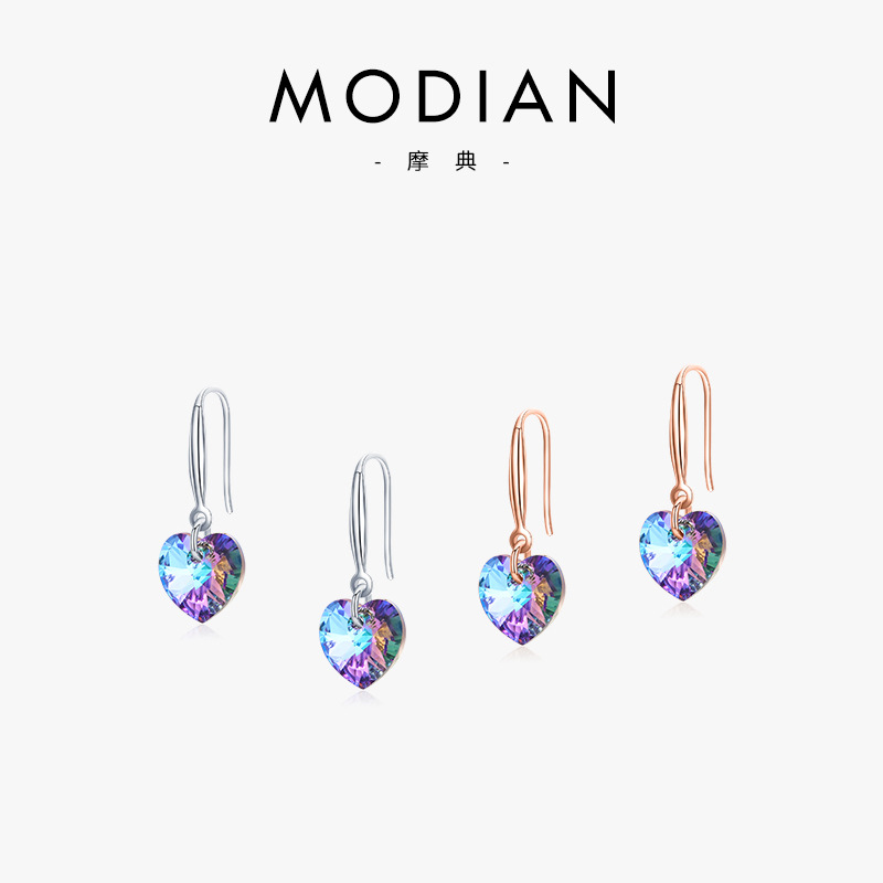 The S925 Sterling Silver Heart Crystal Drop Earrings