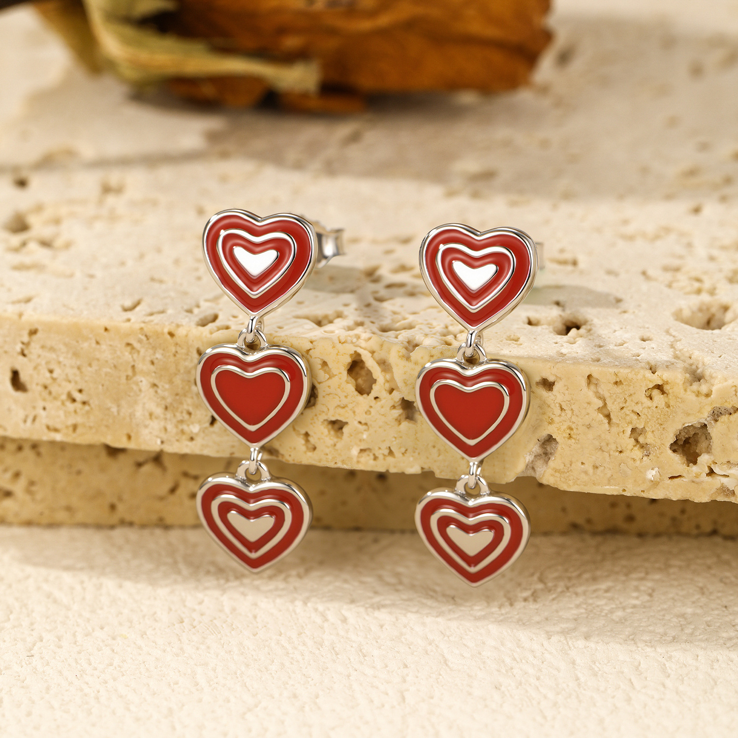 The S925 Sterling Silver Heart Enamel Earrings - Image 4